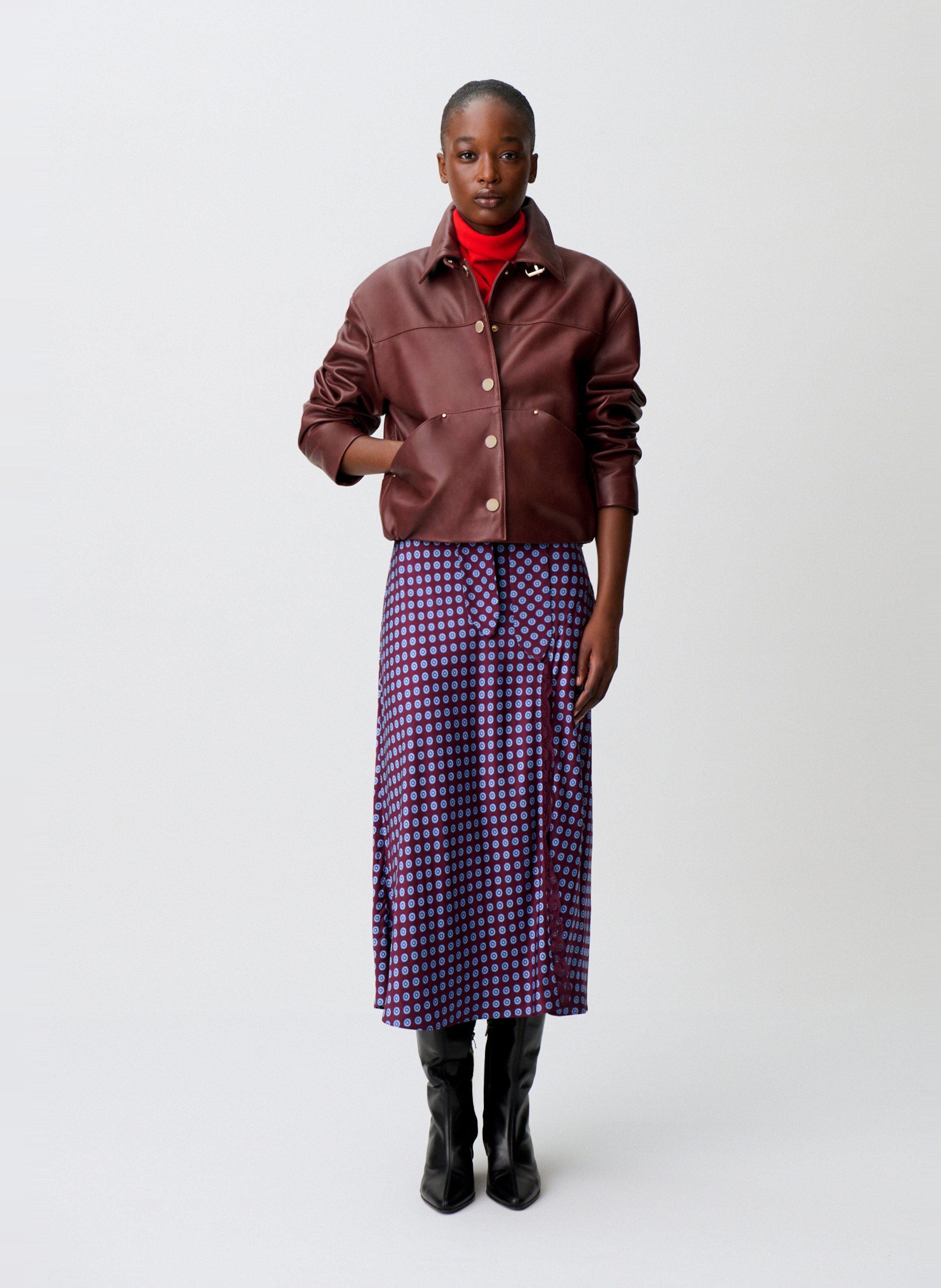 Blouson en cuir col classique CLAUDIE PIERLOT Marron