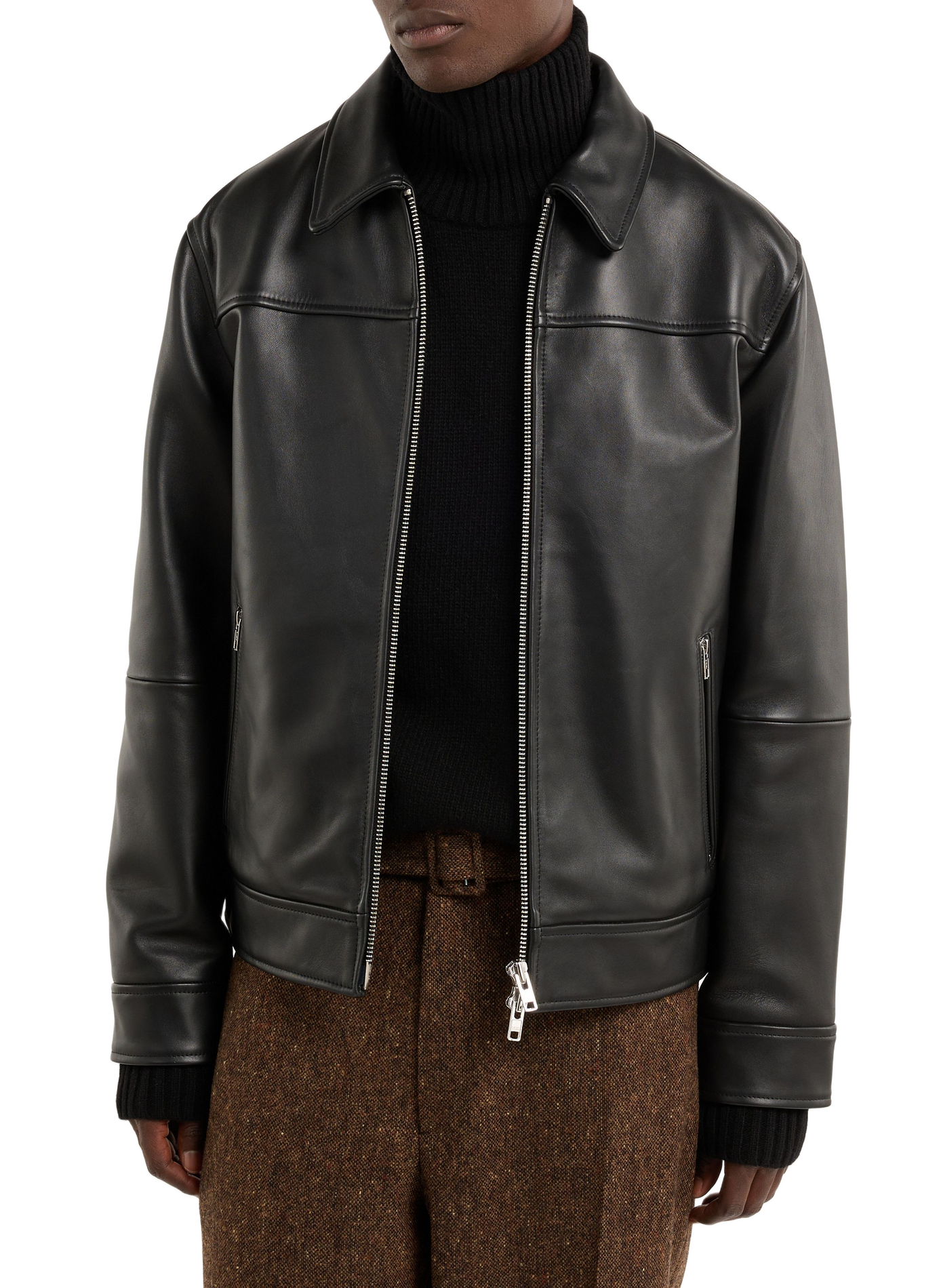 Blouson Fool col classique en cuir SAISON 1865 Noir