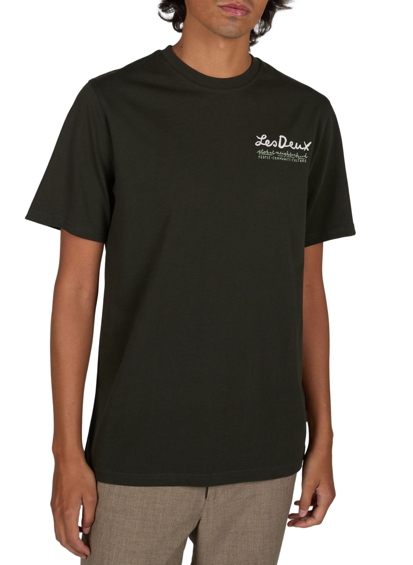 Gerades T-Shirt mit gesticktem Muster aus Baumwolle LES DEUX Grun