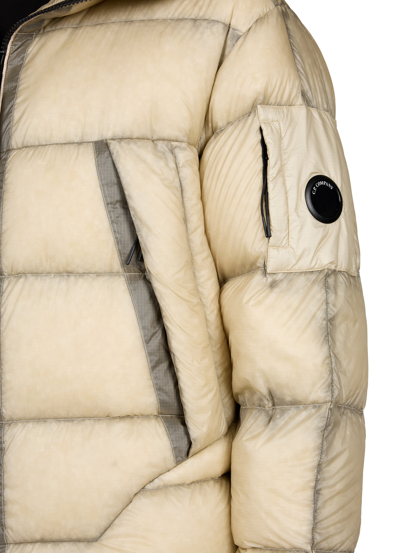 Gerade geschnittene einfarbige Daunenjacke mit Kapuze CP COMPANY Beige