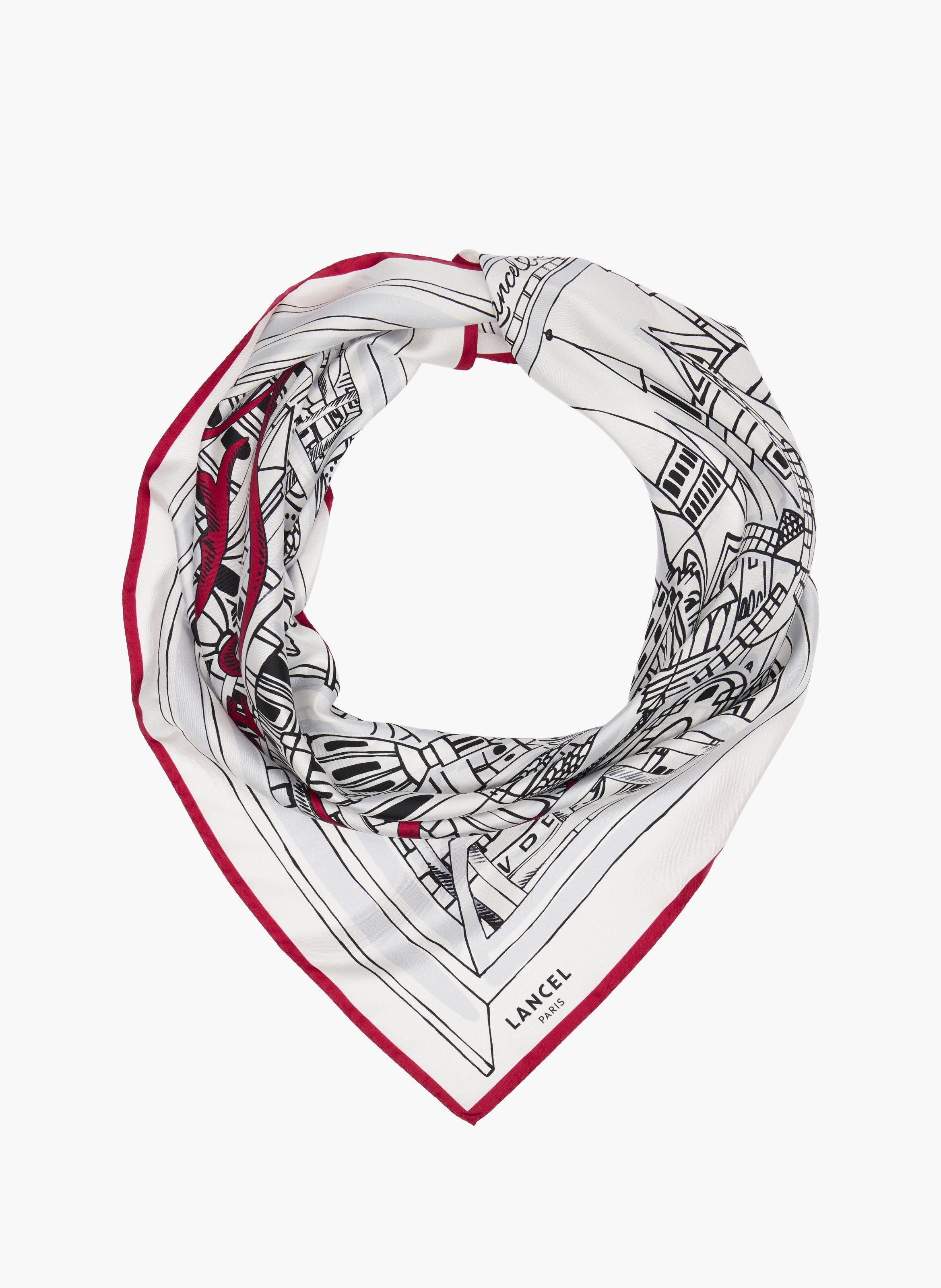 Carre motif "paris a la fenetre" en animation 150y : twill de soie imprimee LANCEL Multicolore