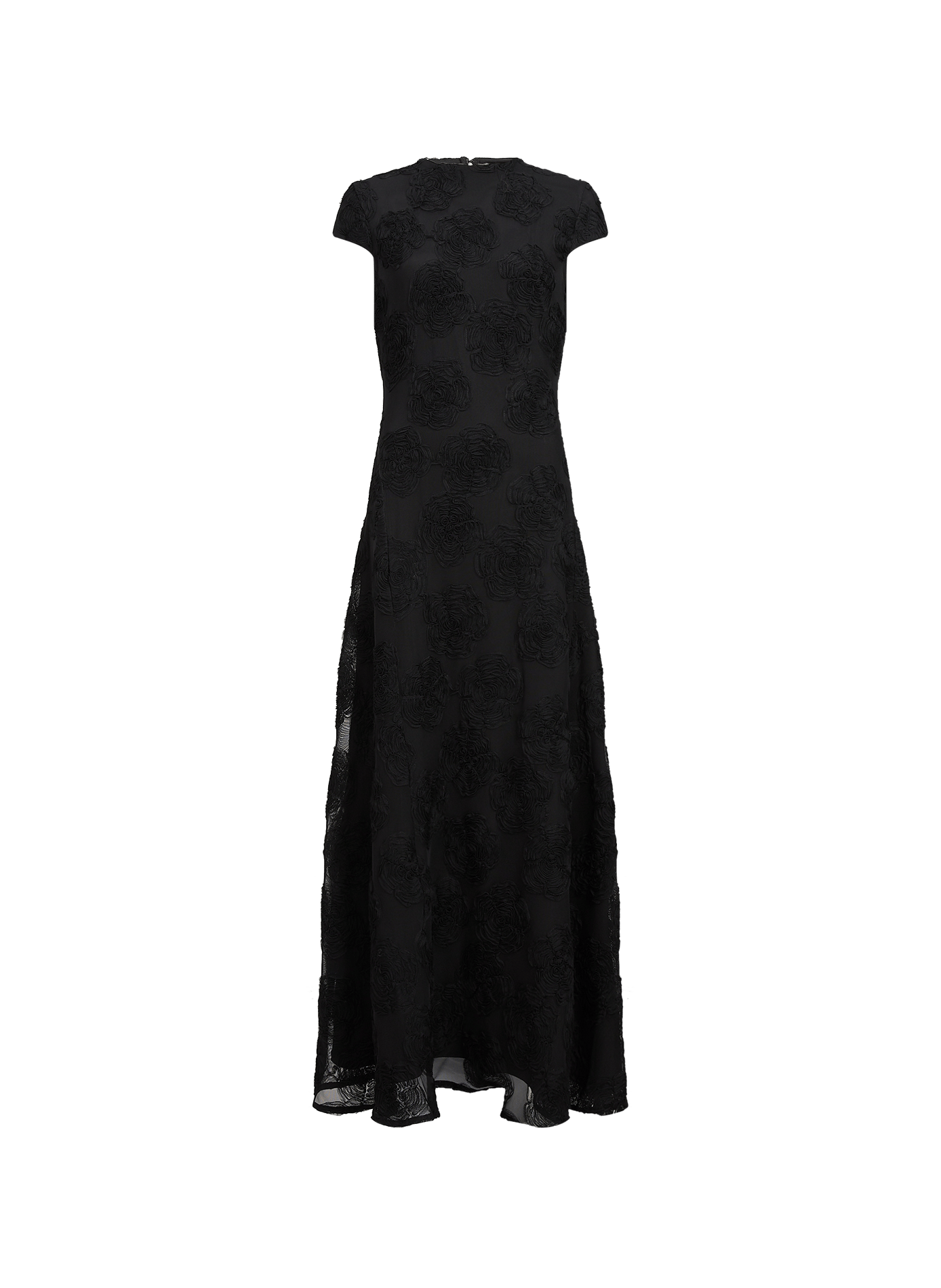 Maxikleid aus geblümtem Mesh ROTATE Schwarz
