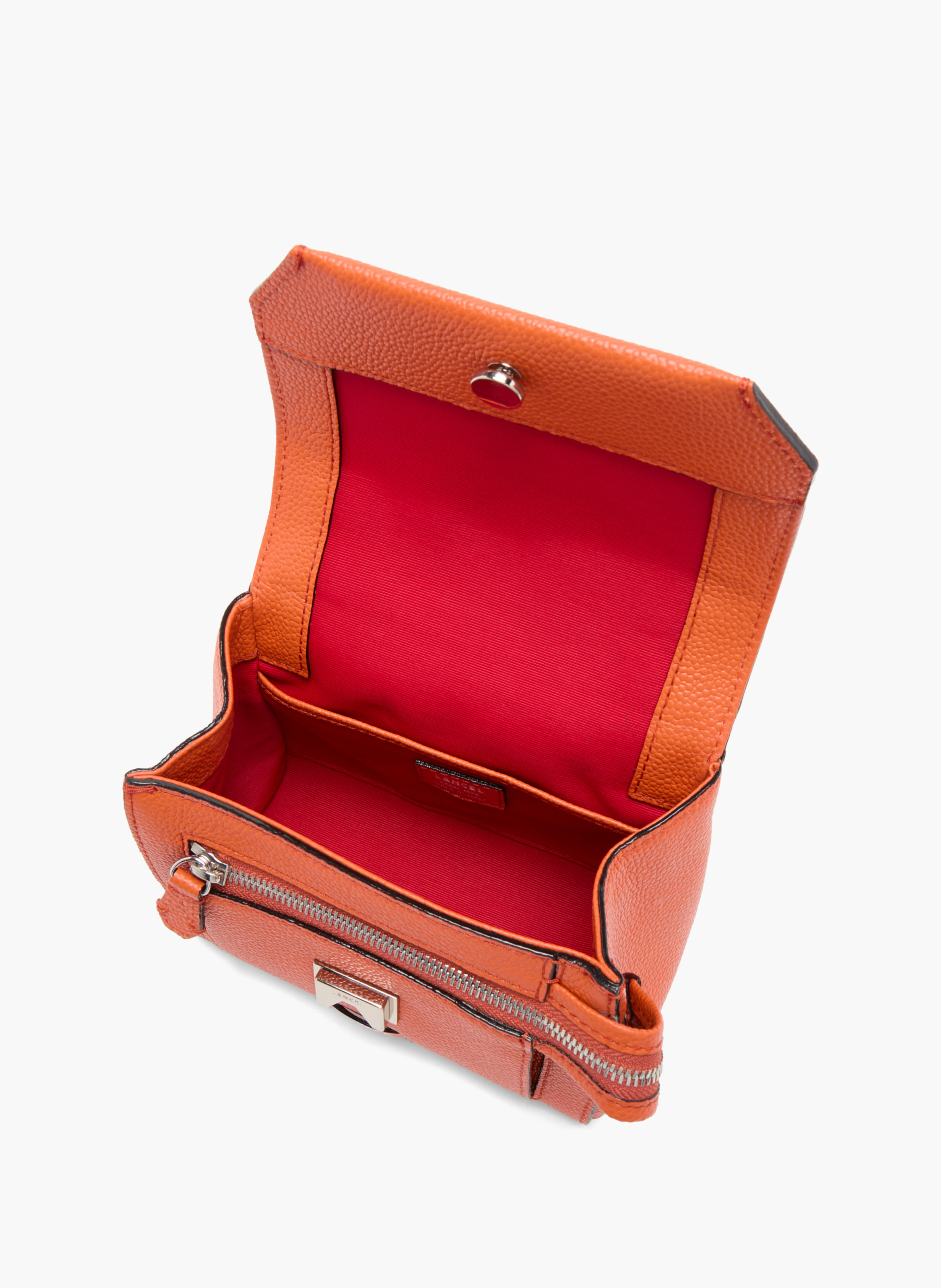 Sac à rabat s - ninon by lancel, cuir de vachette grainé et lisse, orange, finition métallisée, rabat avec fermoir métallique. LANCEL Orange