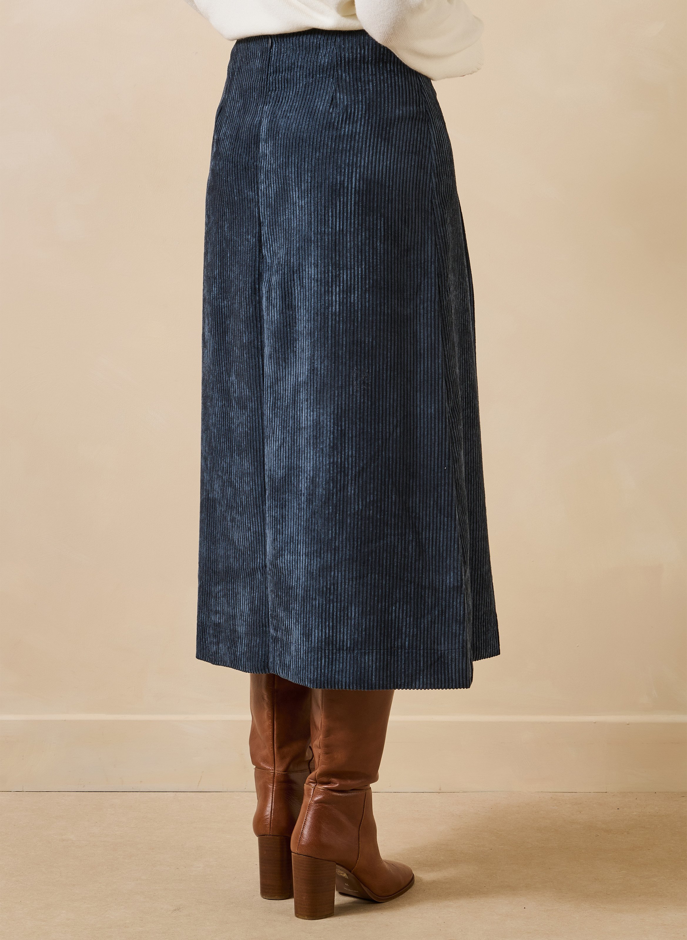 Uitlopende rok van ribfluweel LA FEE MARABOUTEE Blauw