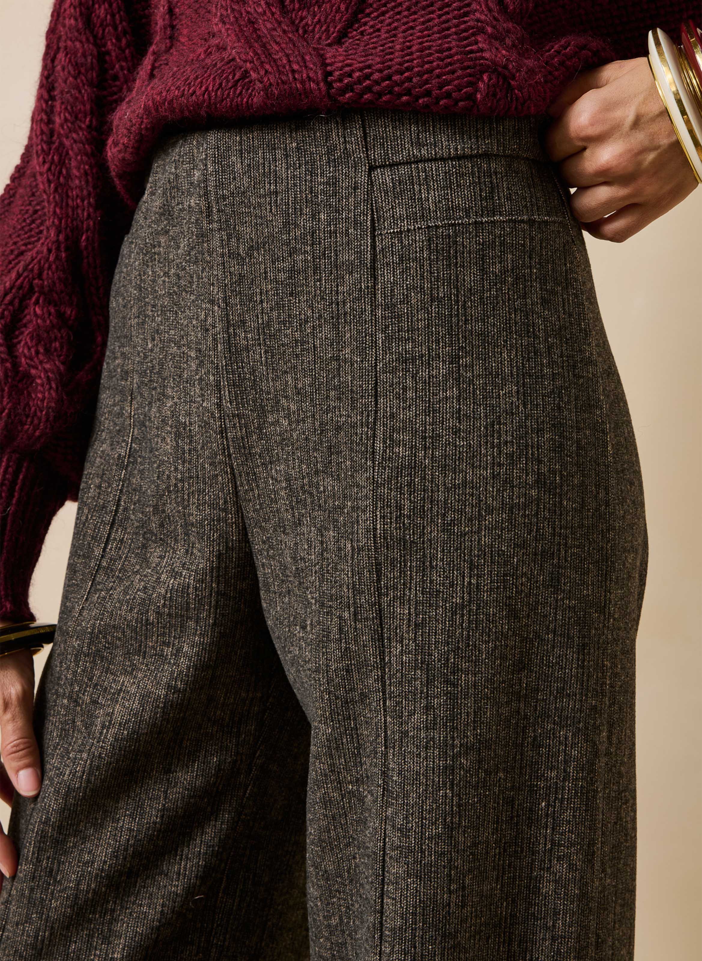 Rechte broek met wijde pijpen en fluweellook LA FEE MARABOUTEE Bruin