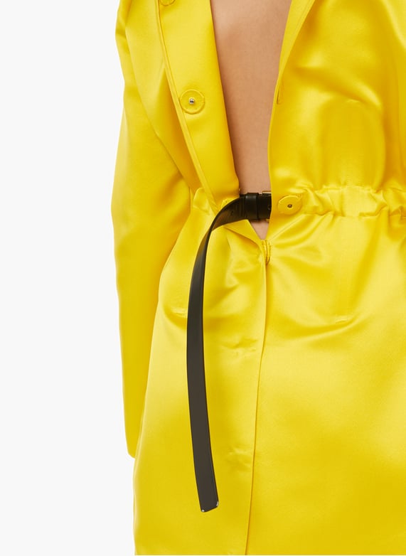 prada yellow silk dress Prada Crepe Satin Mini Dress by Prada