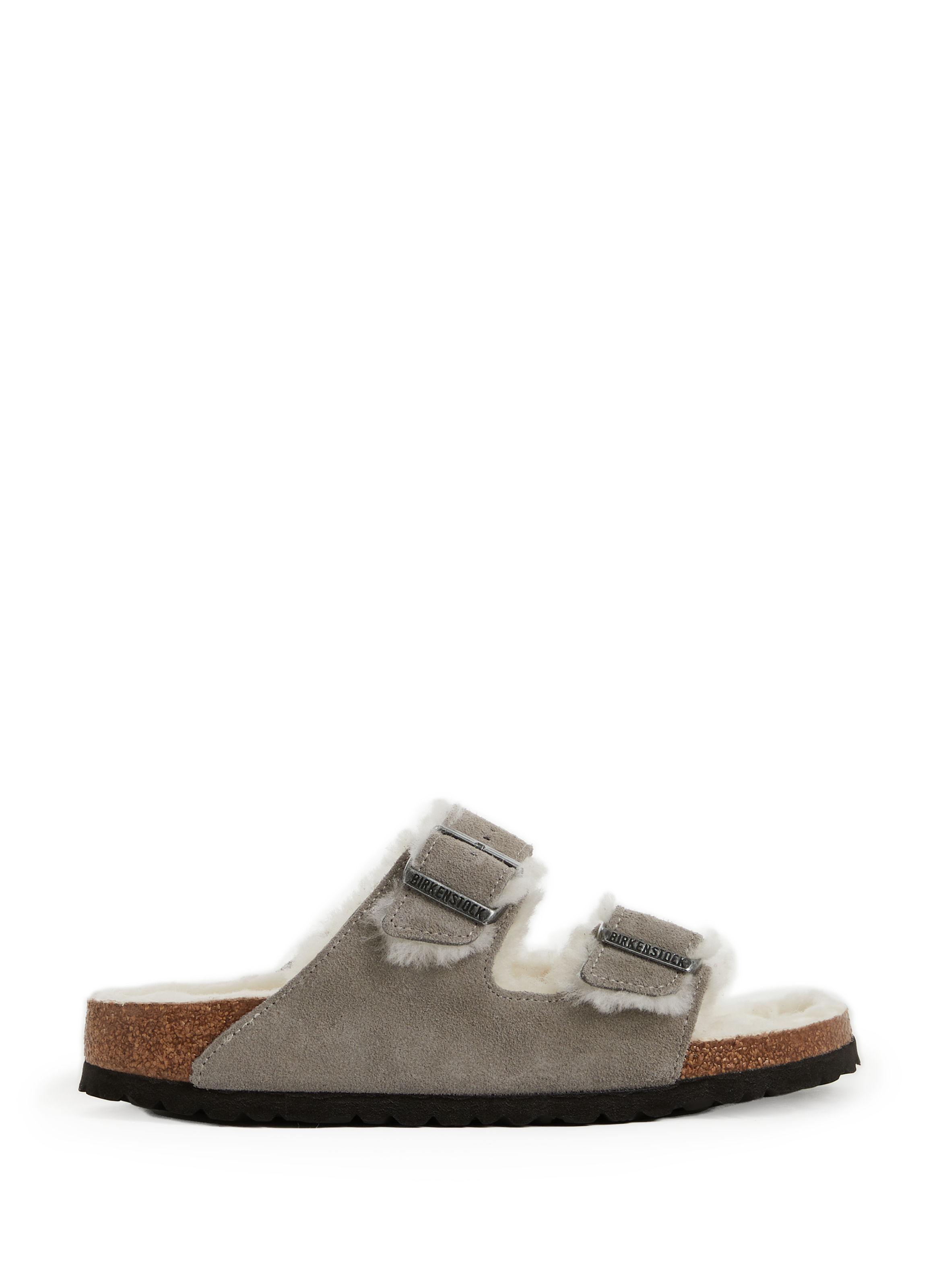 BIRKENSTOCK Sandales plates fourrées Arizona en cuir Gris