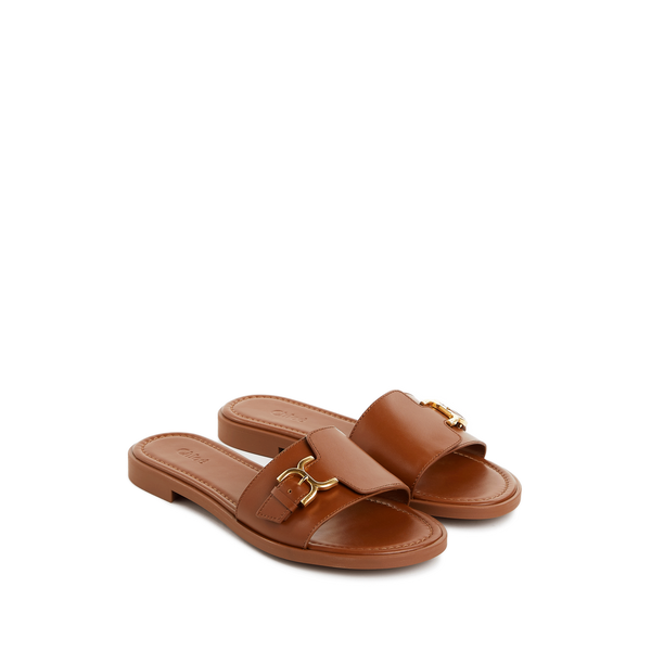 Shop Chloé Flat Sandals With Logo In Brown