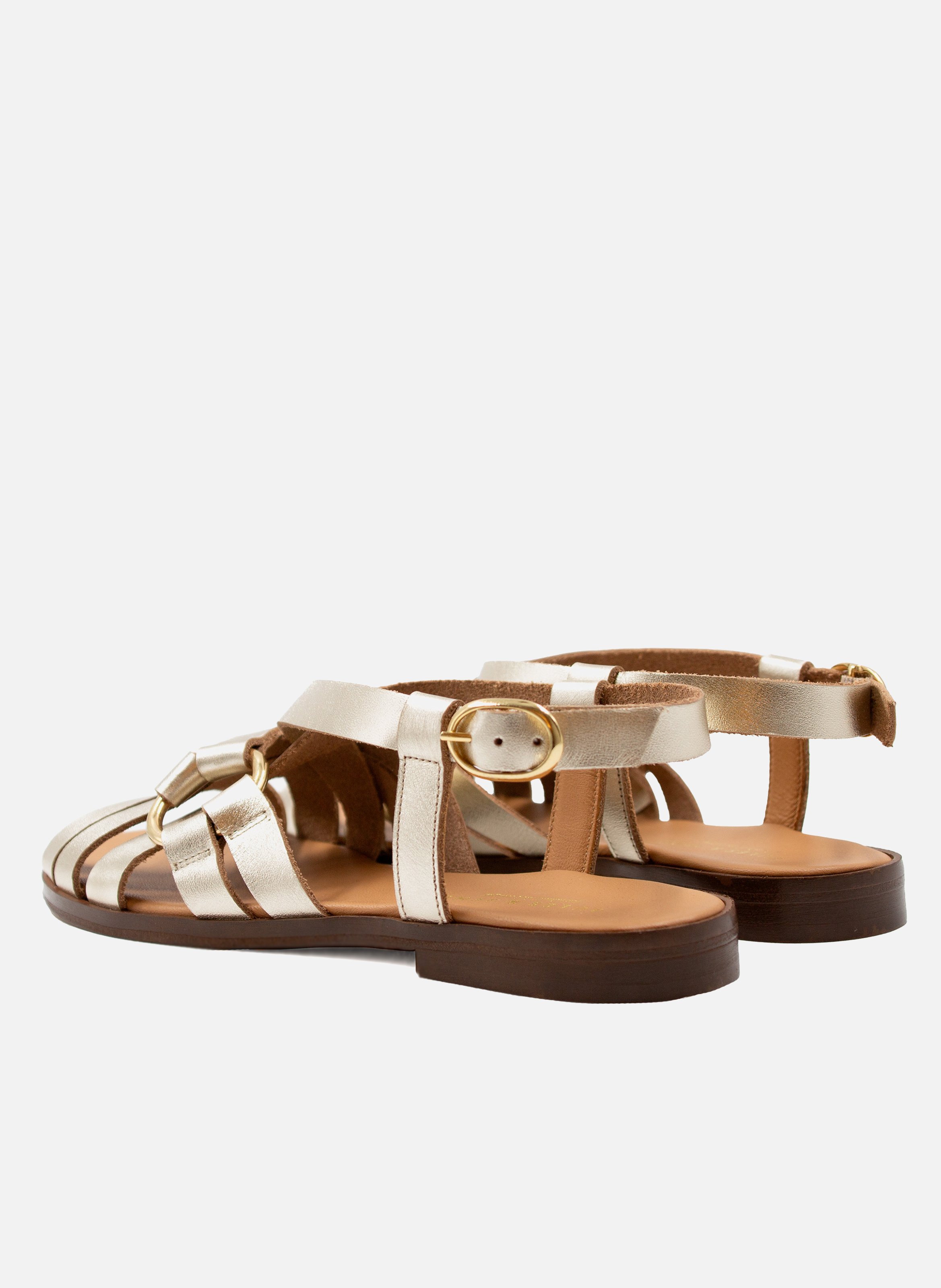 Sandales plates anneau cuir métallisé JULES & JENN Doré