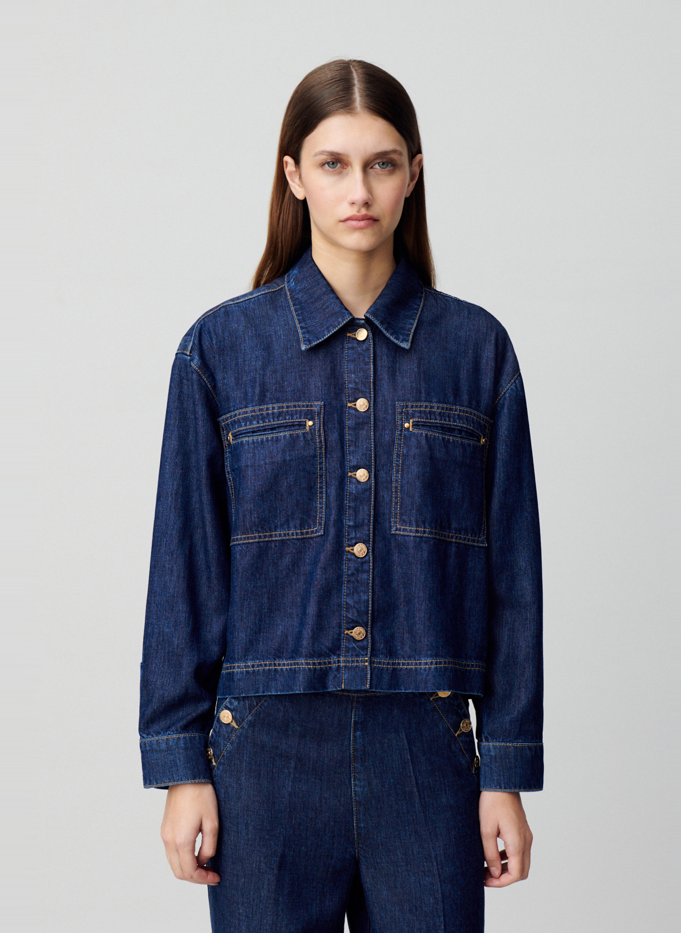 Chemise col classique en denim CLAUDIE PIERLOT Bleu