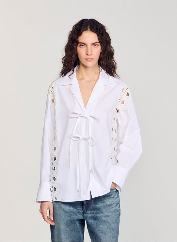 Chemise droite col tailleur en coton Blanc by SANDRO SANDRO Chemise droite col tailleur en coton Blanc