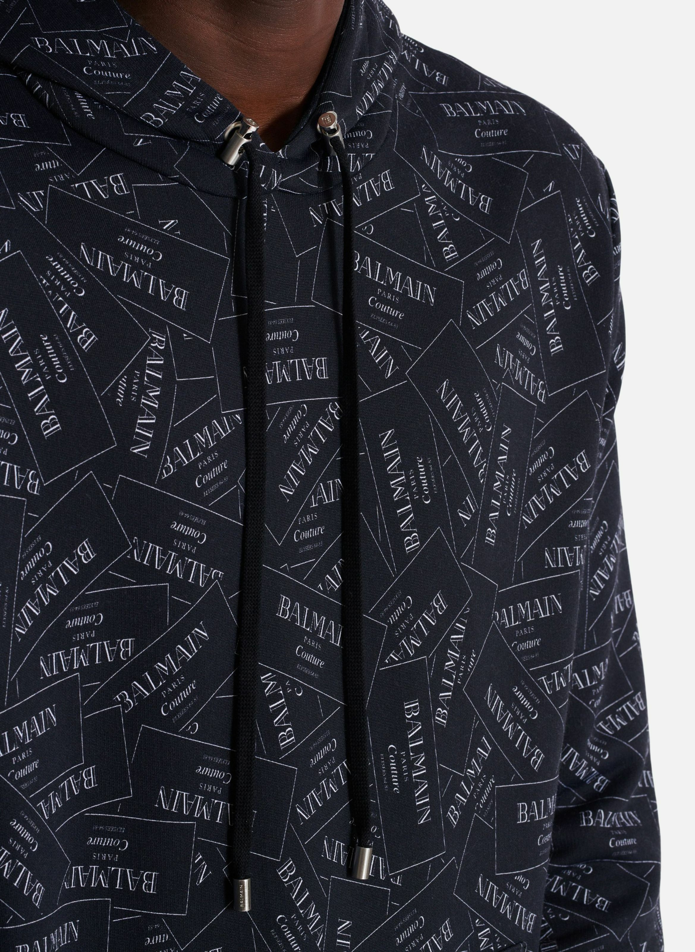 Hoodie imprimé motif étiquette balmain all-over BALMAIN Noir