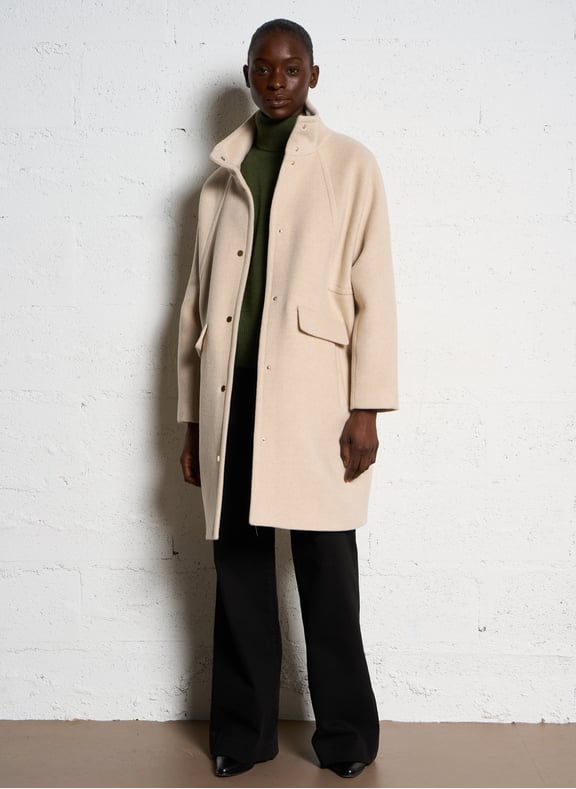 Manteau col montant en laine mélangée alpha Blanc by MAISON 123 MAISON 123 Manteau col montant en laine mélangée alpha Blanc