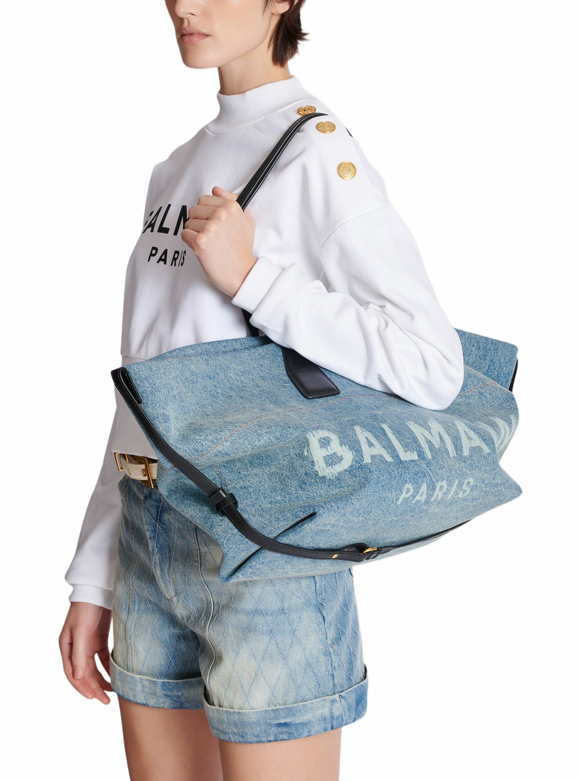 Sac cabas track en denim BALMAIN Bleu