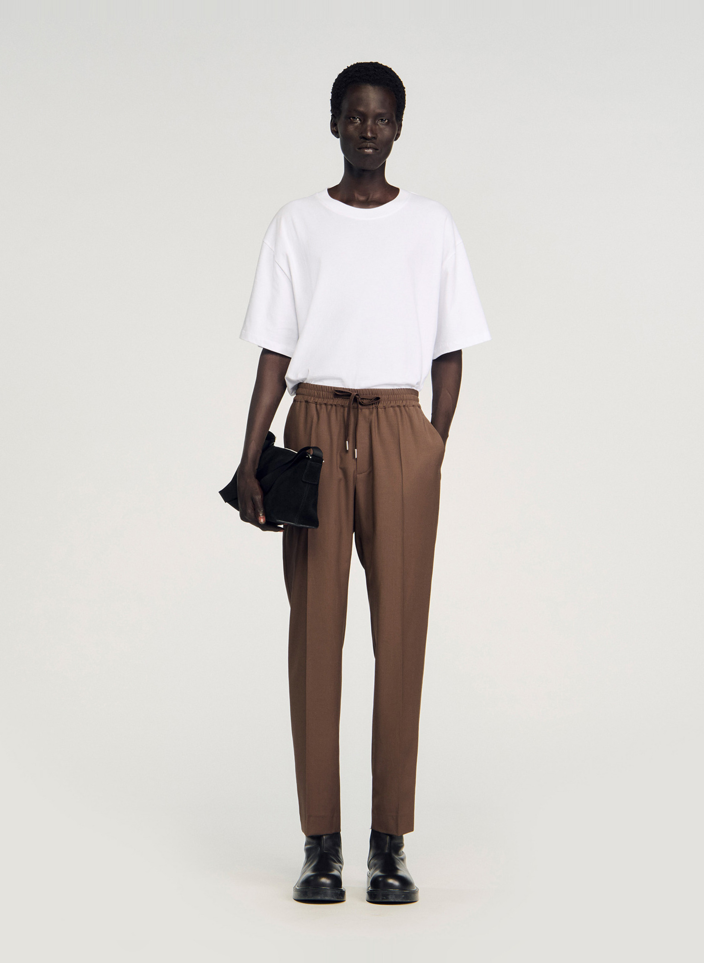 Pantalon droit élastiqué SANDRO Beige