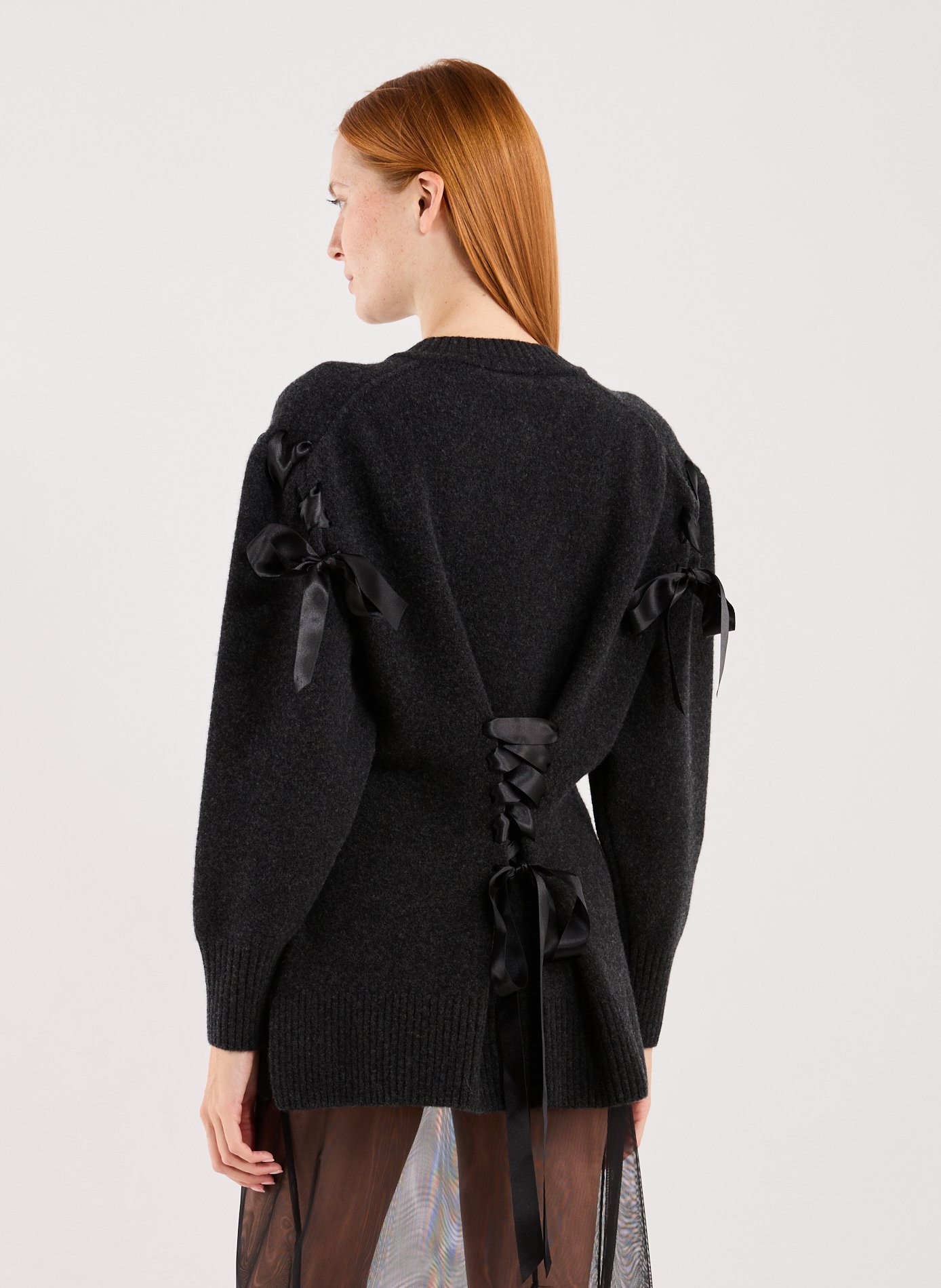 Cardigan with braided ribbon details in mixed wool blend SIMONE ROCHA Black