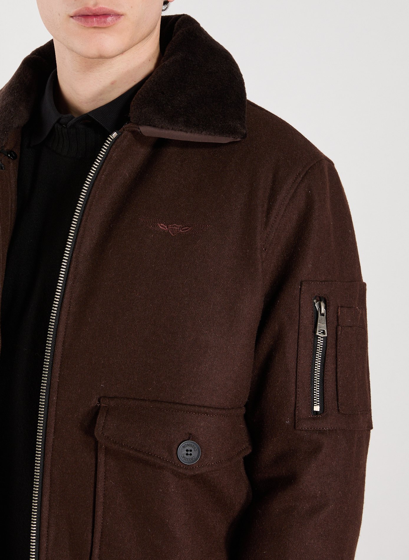 Oversized coat with contrast collar in blended wool BOMBERS ORIGINAL Brown