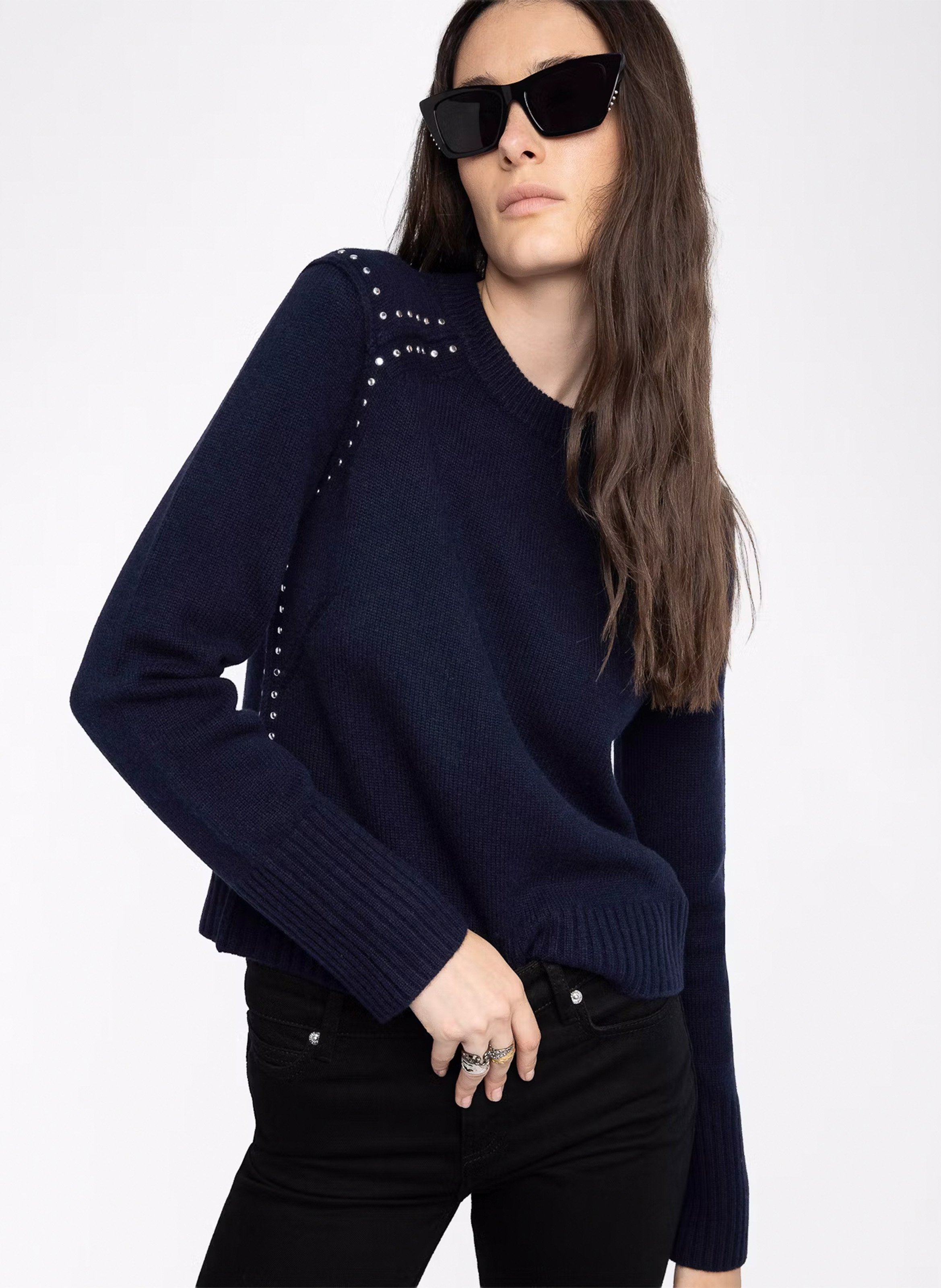Pull droit col rond en laine et cachemire nalty ZADIG&VOLTAIRE Bleu