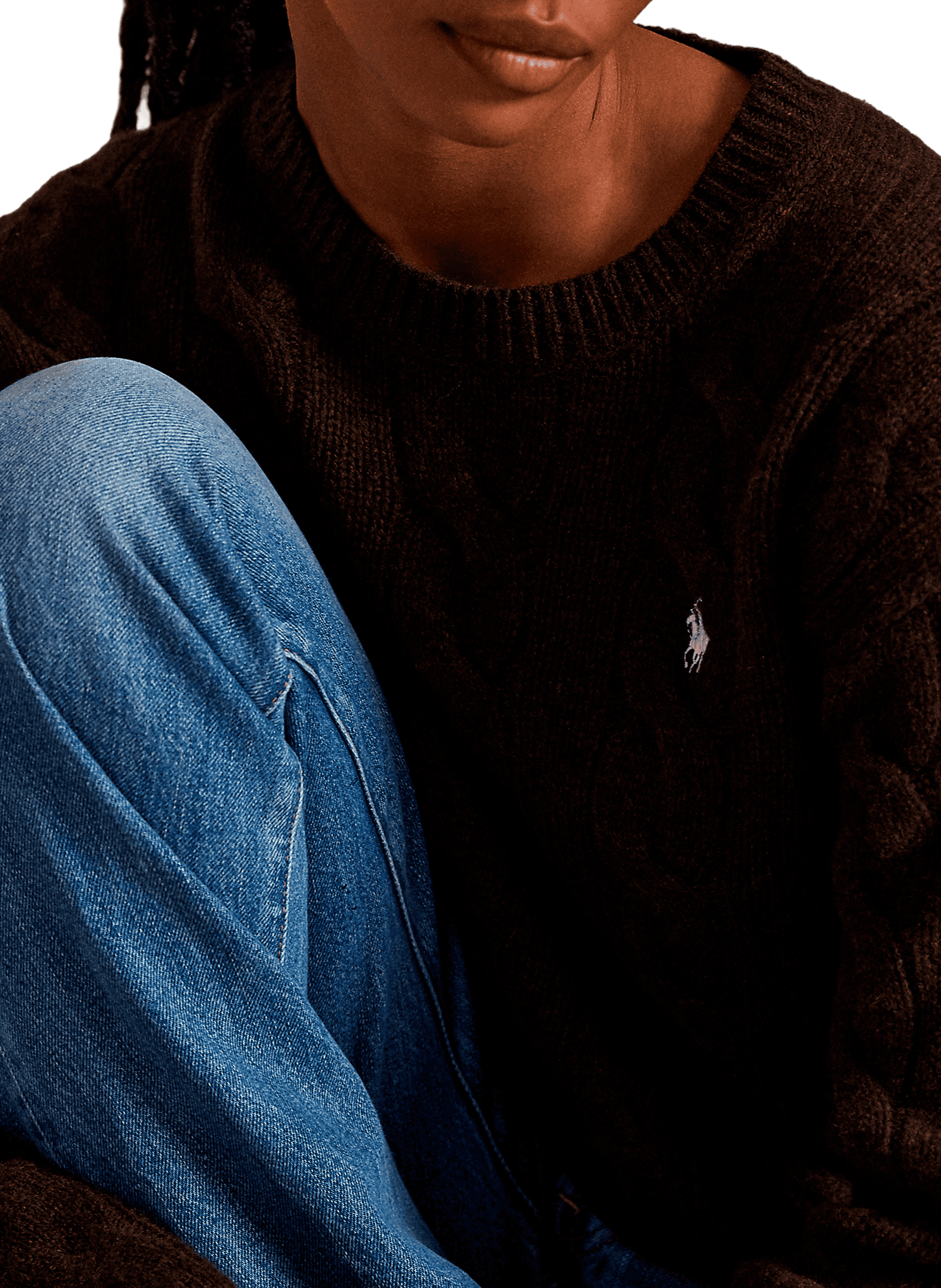 Pull col rond en laine et cachemire POLO RALPH LAUREN Marron