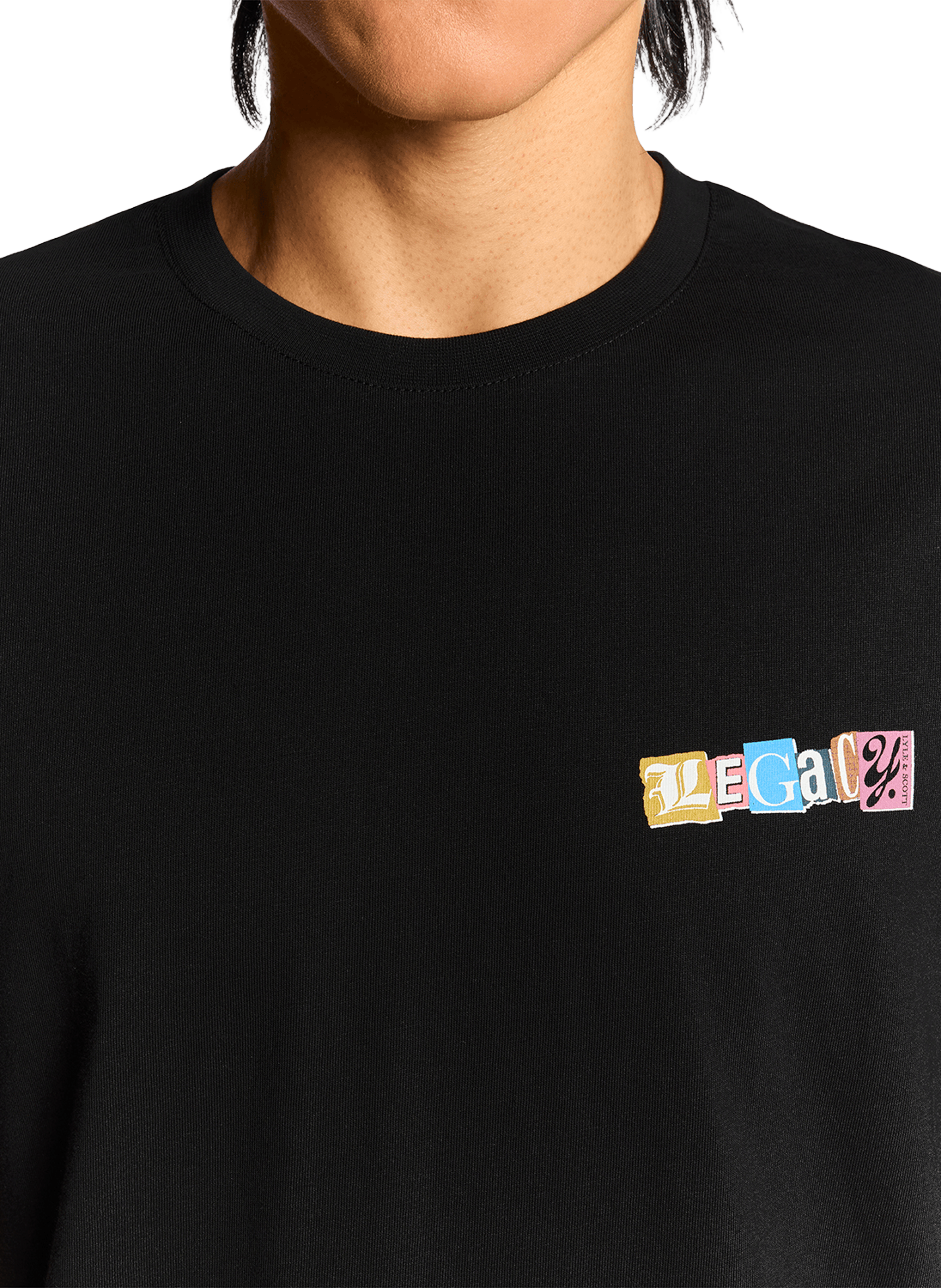 T-shirt imprimé à col rond en coton LYLE & SCOTT Noir