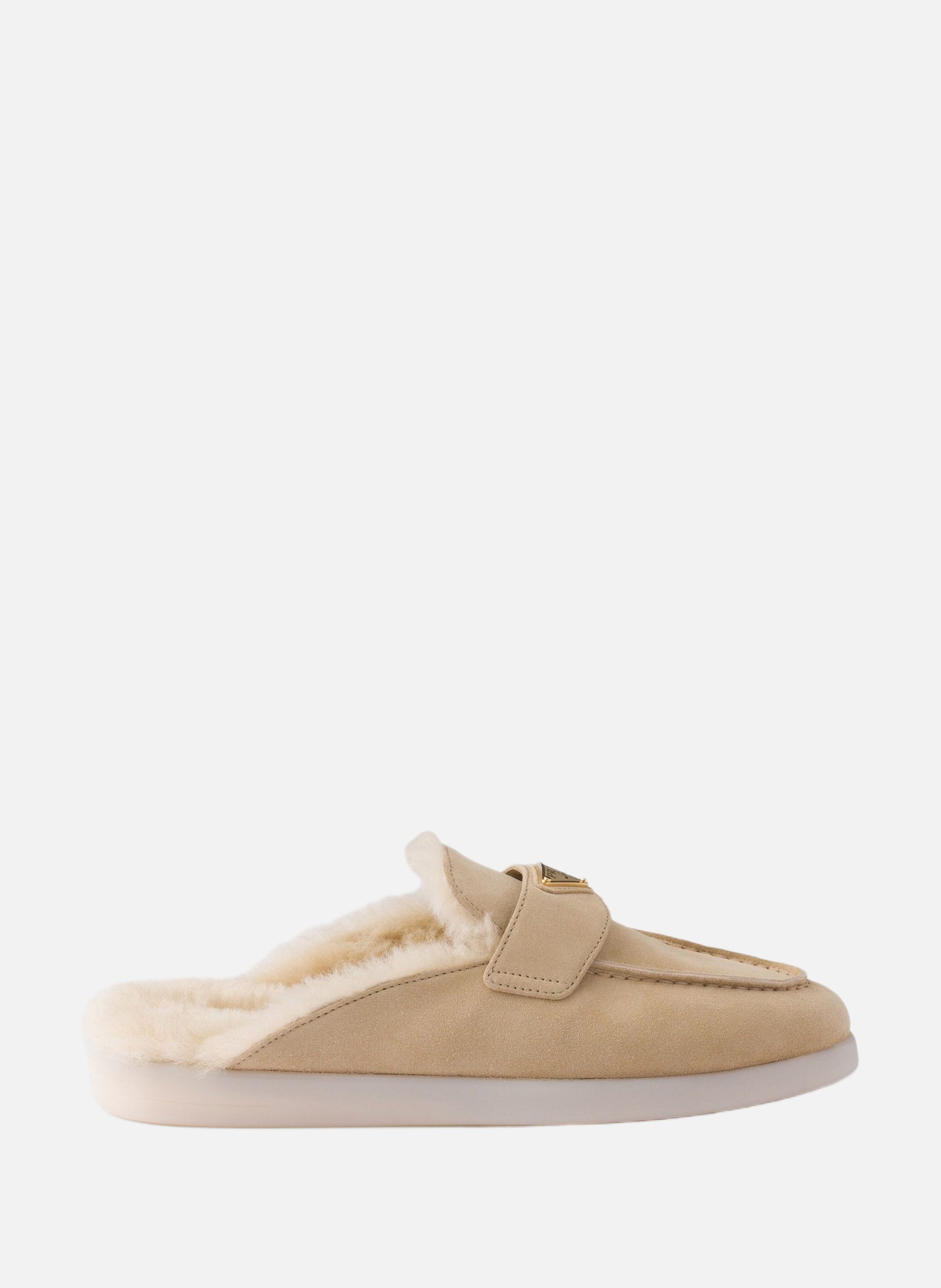 Mules en veau velours et shearling PRADA Beige