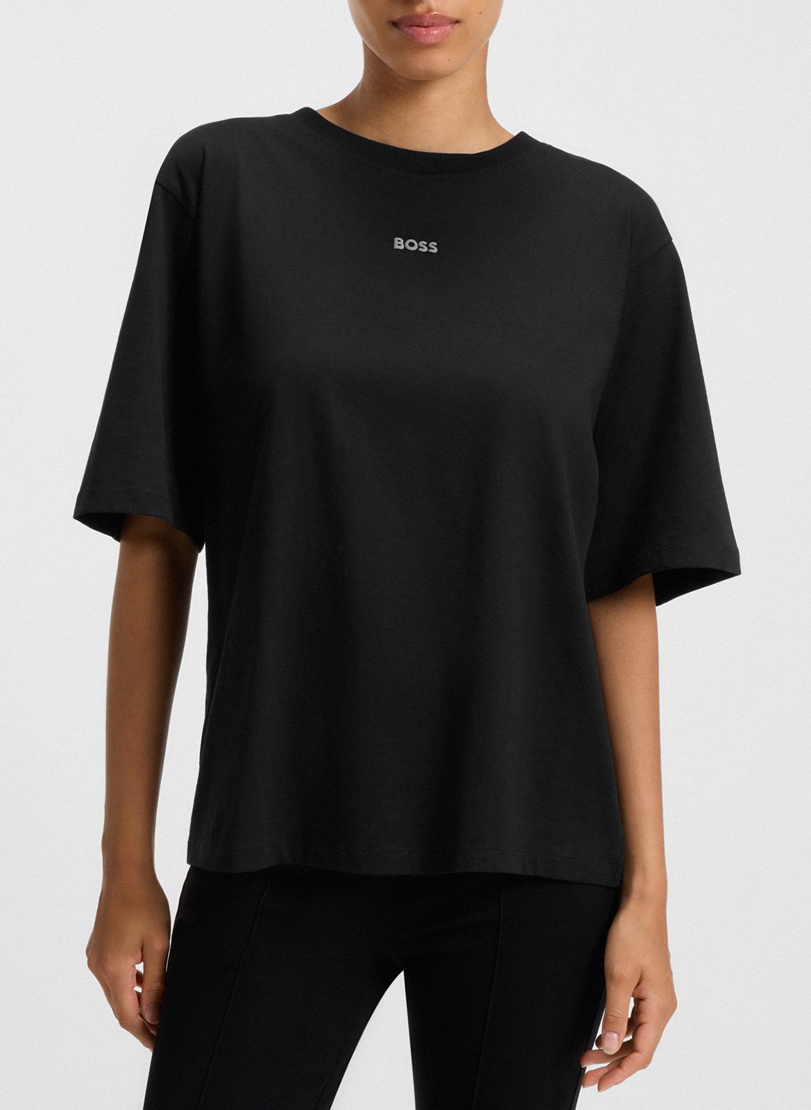 Tee-shirt ample col rond en coton BOSS Noir