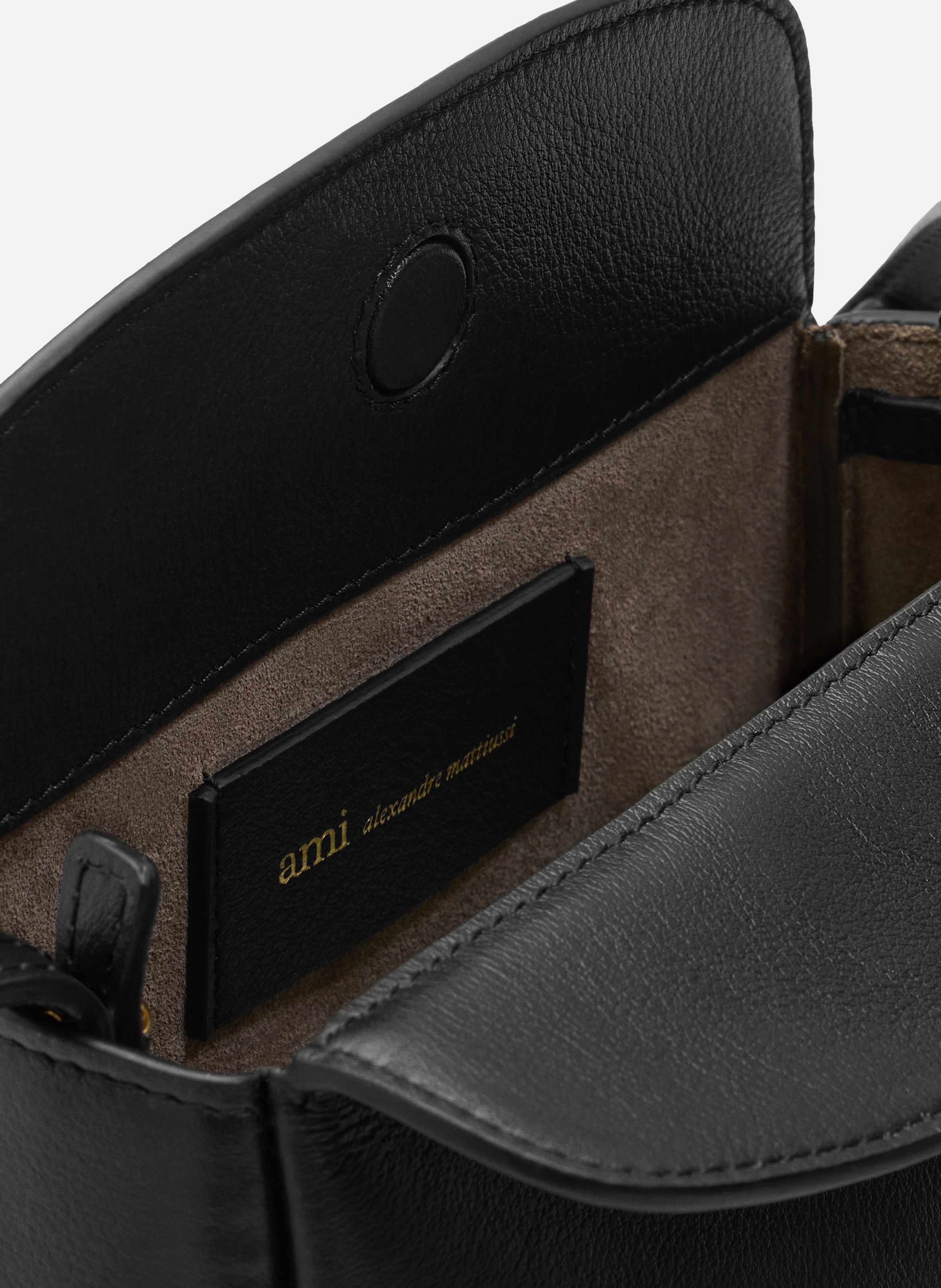 Mini sac carrousel unisexe en cuir de veau AMI PARIS Noir