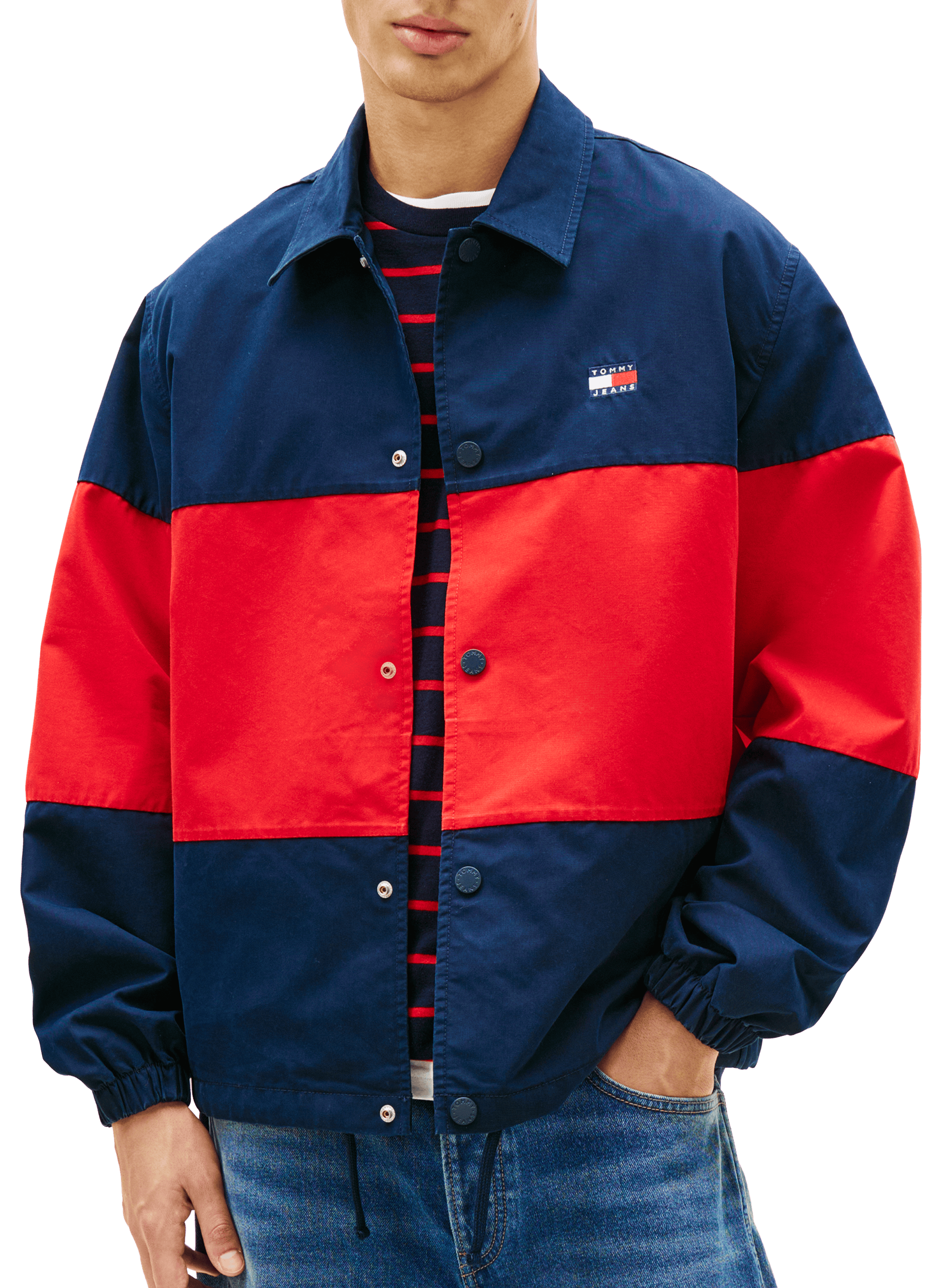Blouson à rayures en coton mélangé TOMMY HILFIGER Bleu