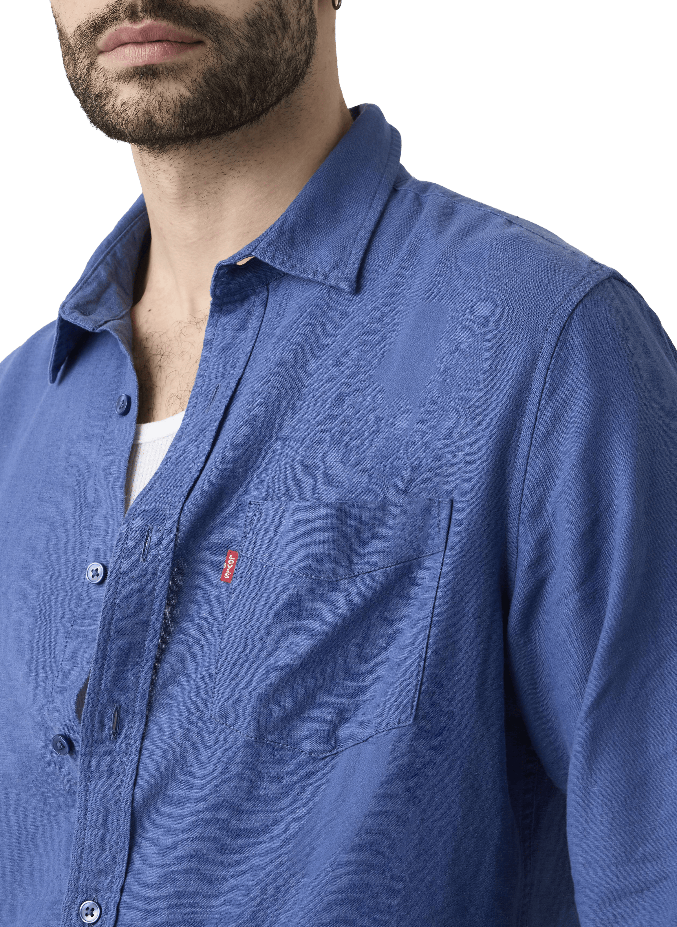 Chemise col classique en lin et coton mélangé LEVI'S Blu