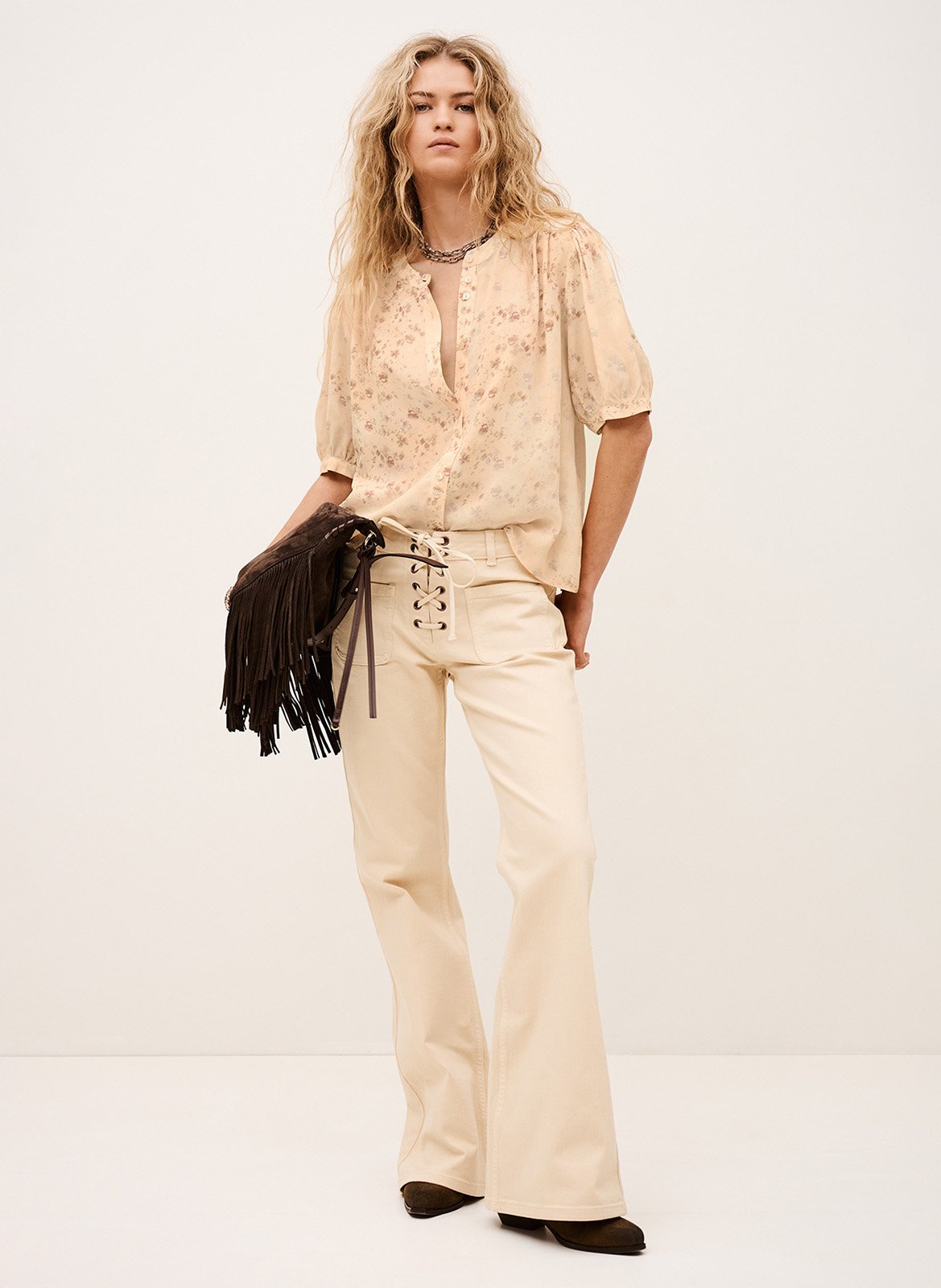 Blouse col rond imprimée novella BA&SH Beige