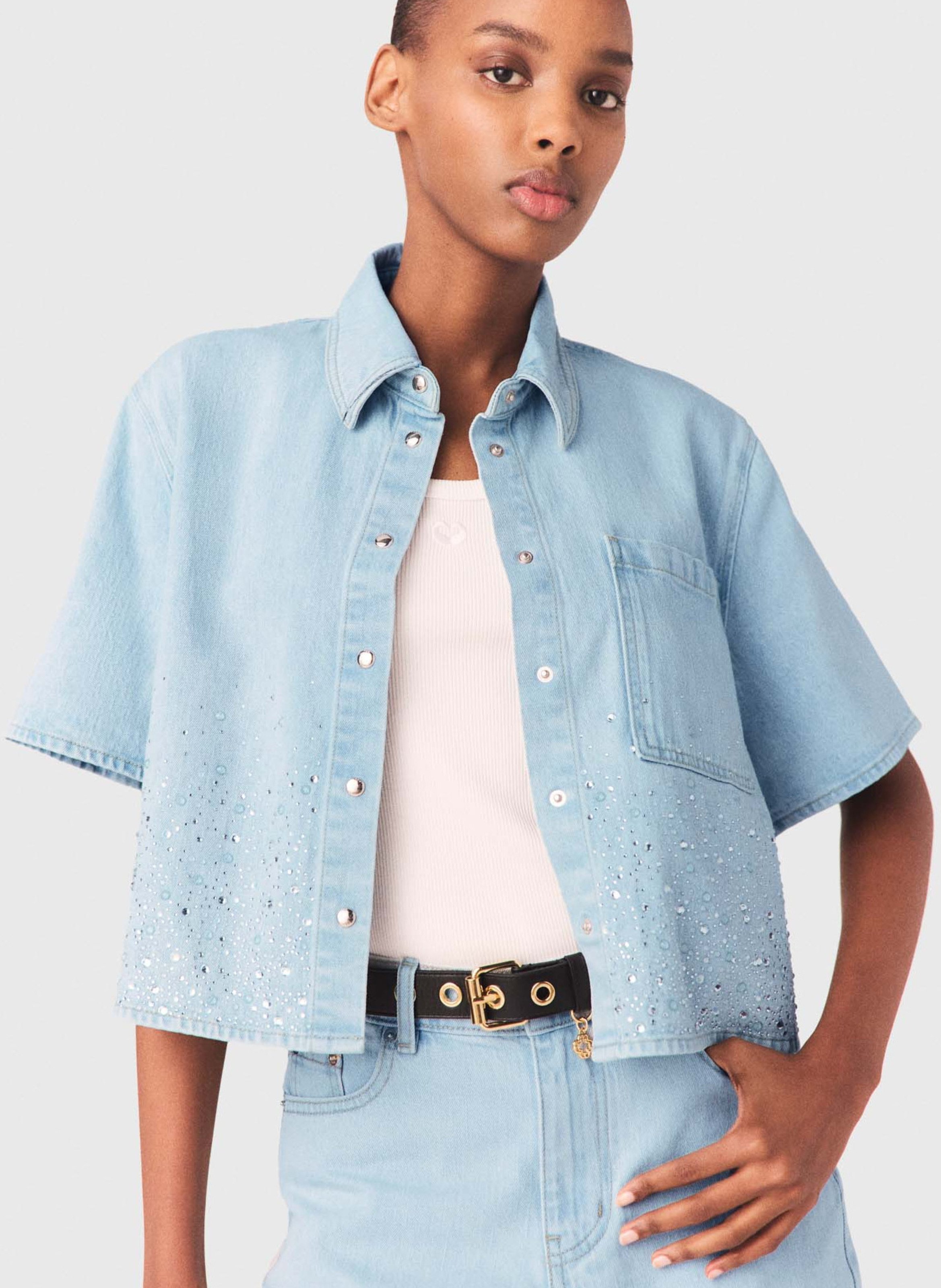 Chemise en denim droite en coton mélangé MAJE Bleu