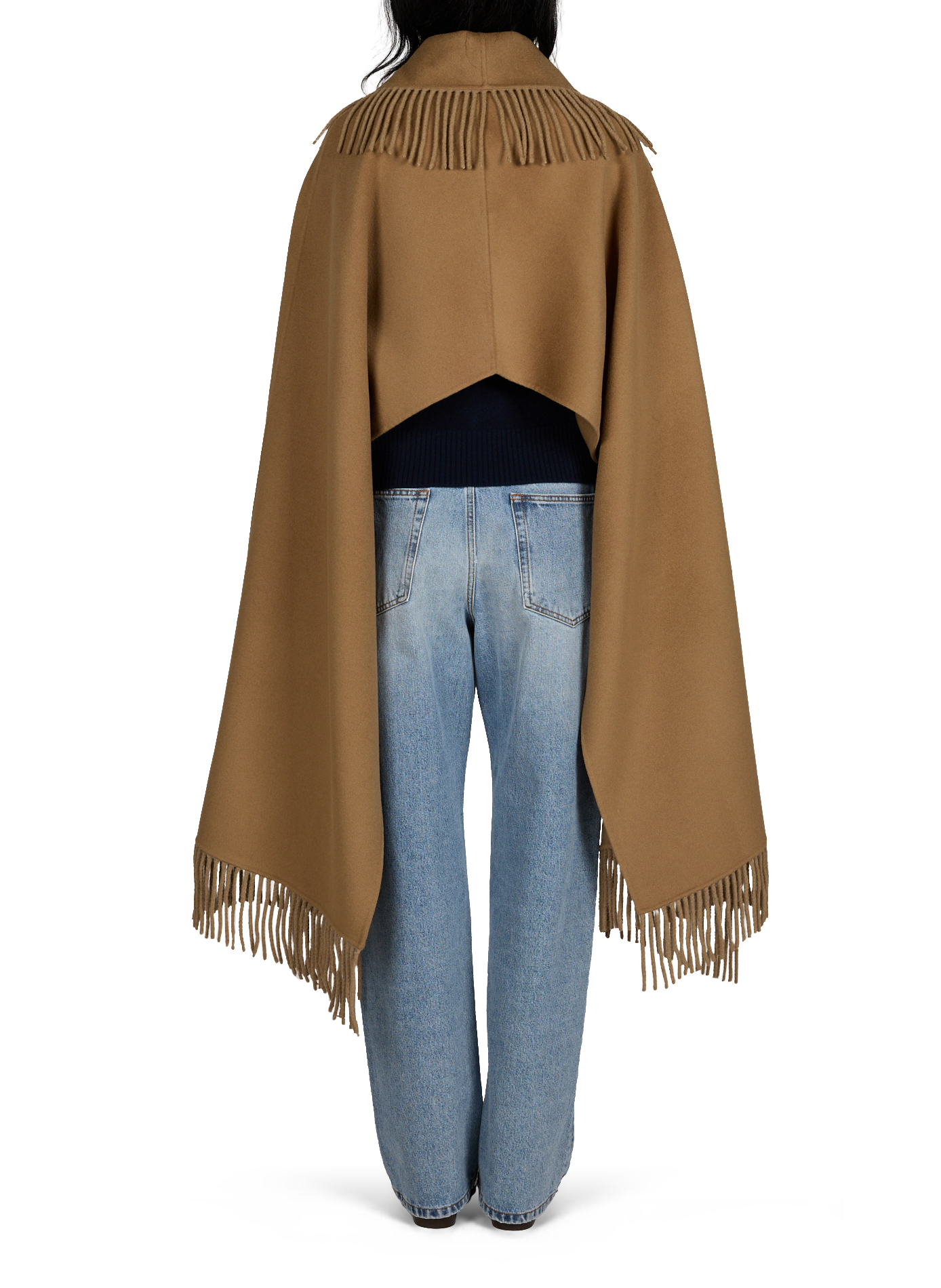 Wool and cashmere fringed poncho ROHE FRAMES Brown