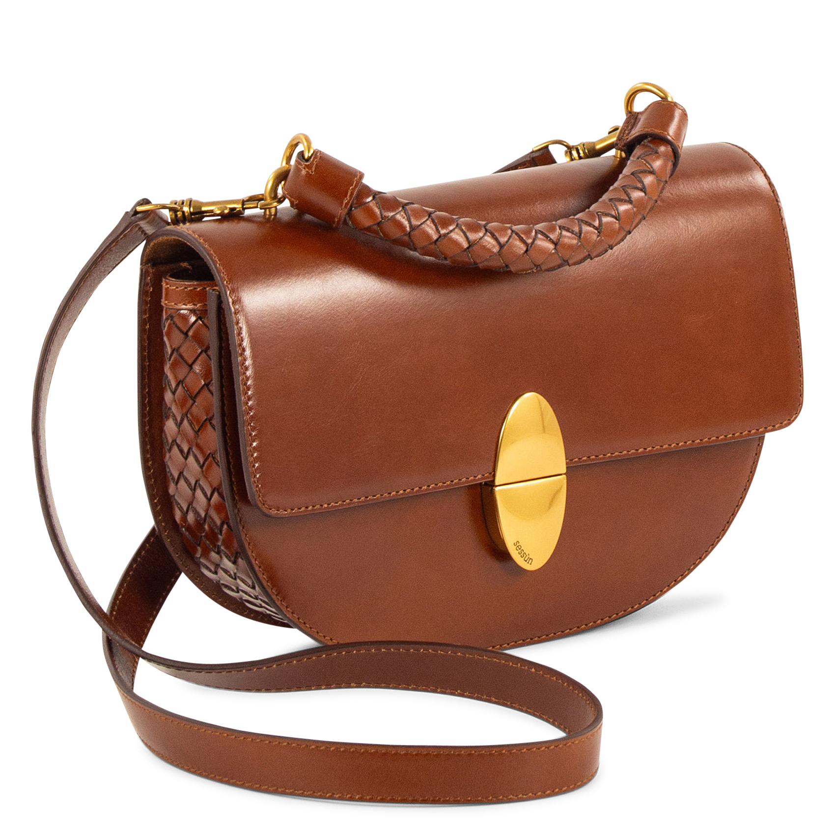 Sac bandoulière en cuir round tesoro SESSUN Marron