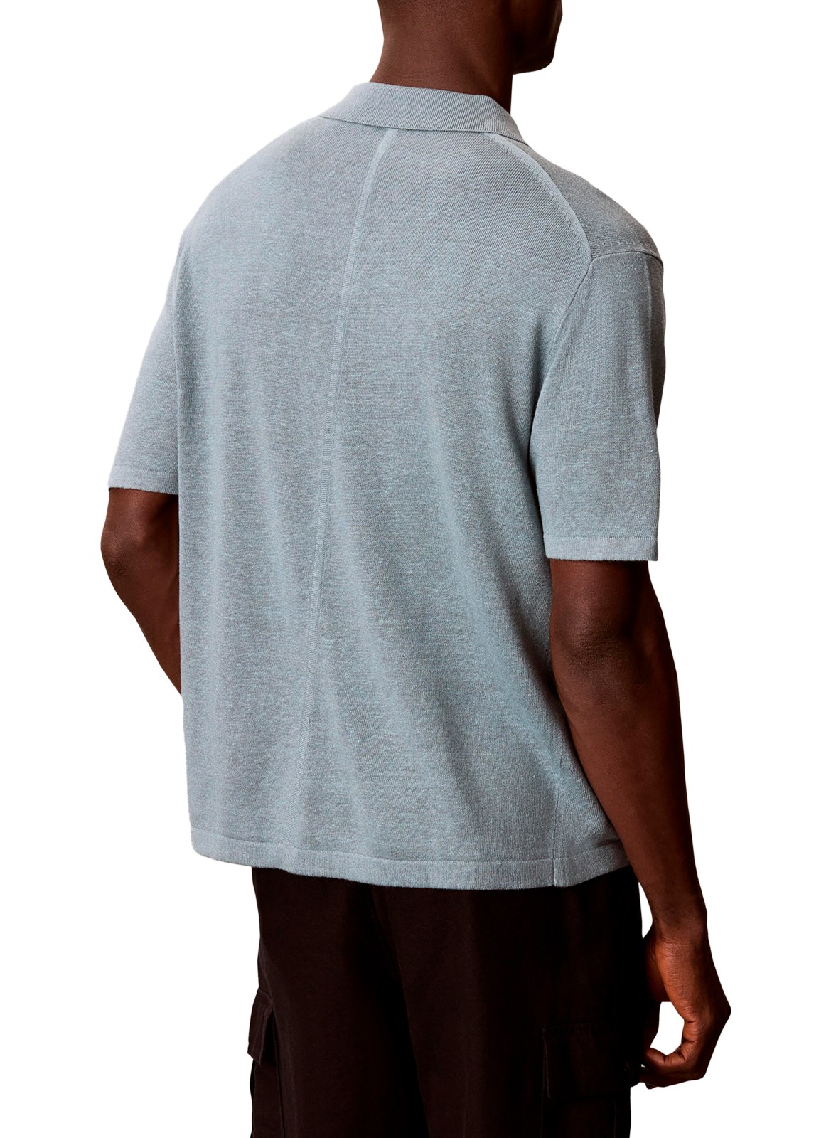 Polo droit manches courtes en lin mélangé CALVIN KLEIN Bleu