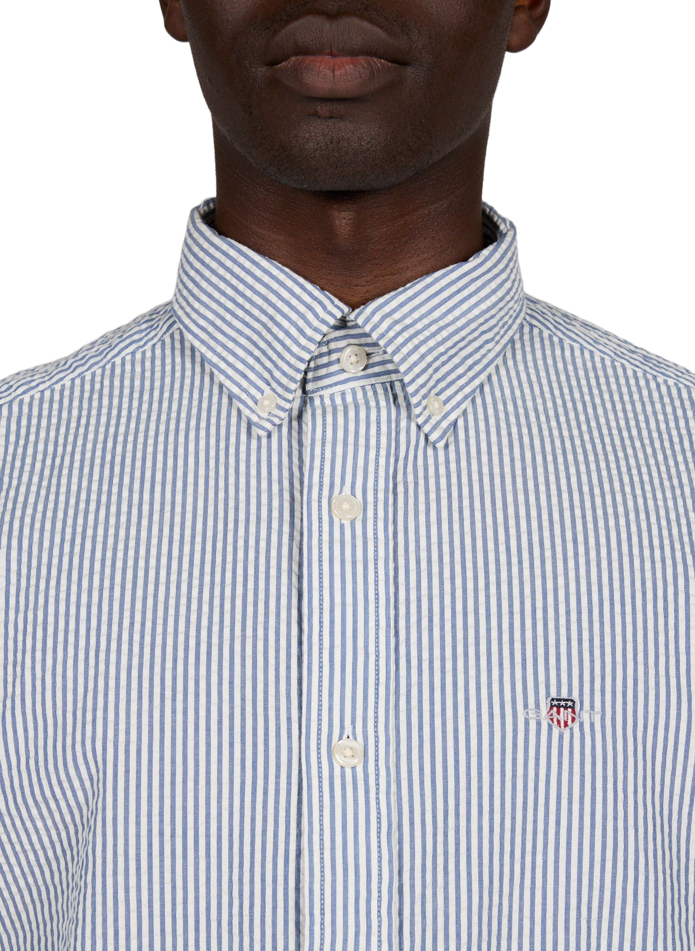 Chemise manches courtes à rayures en coton seersucker GANT Bleu
