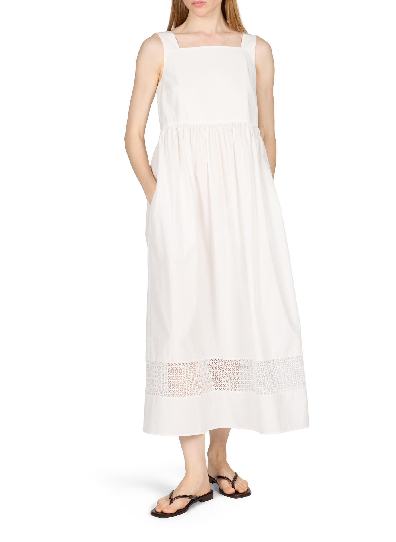 Long dress with square neckline in cotton MAX MARA WEEK END White