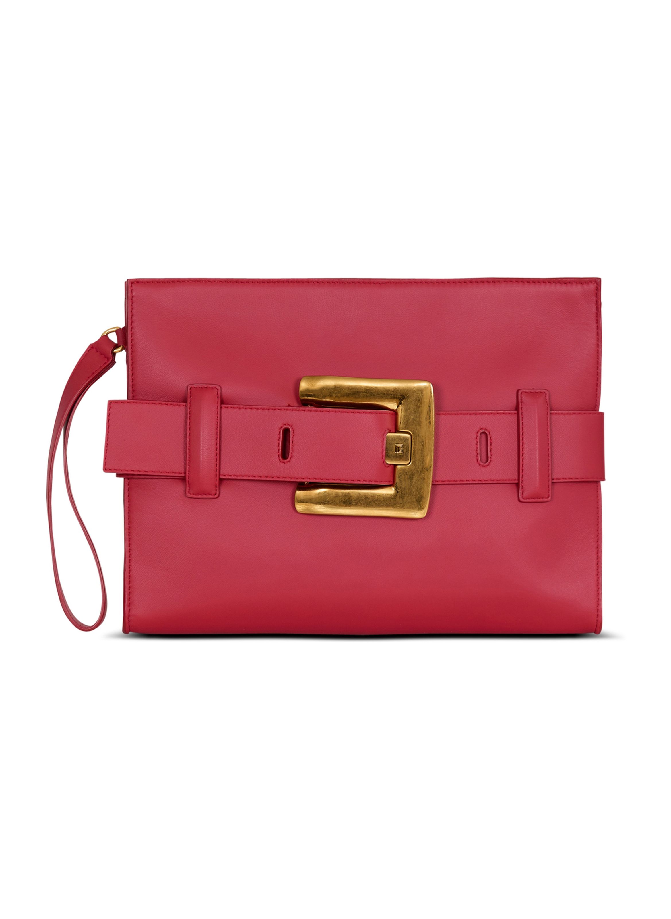 Pochette anthem en cuir lisse BALMAIN Rouge