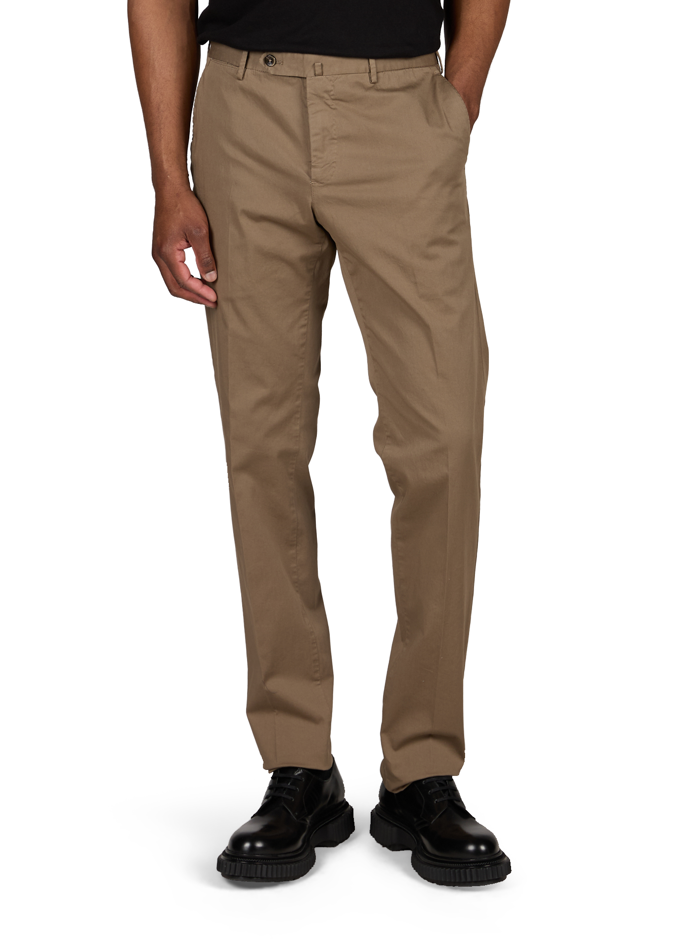 Pantalon slim à plis en coton PT01 Marron