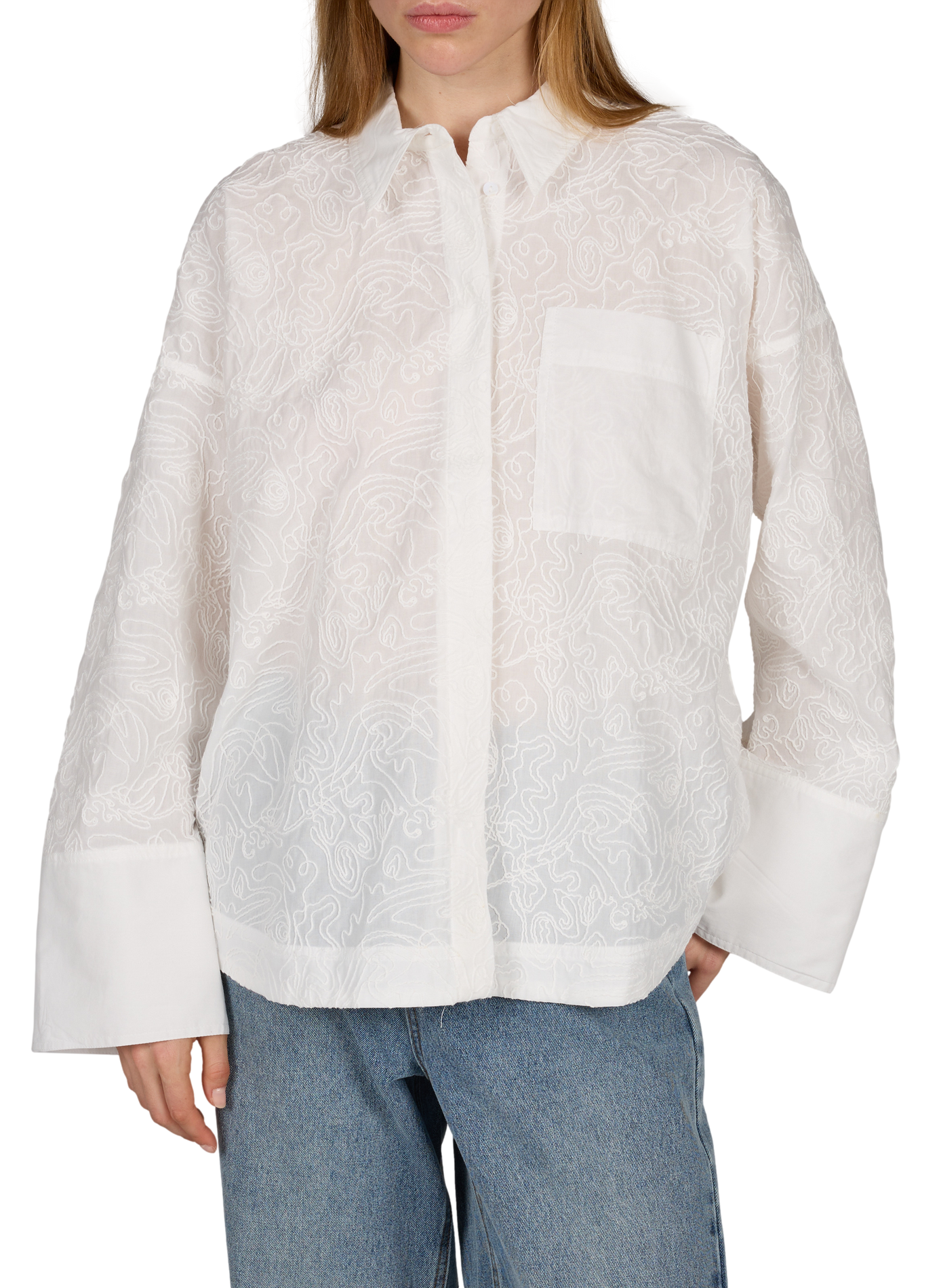 Weite bestickte Baumwollbluse Rouemma ROUGE EDIT Beige