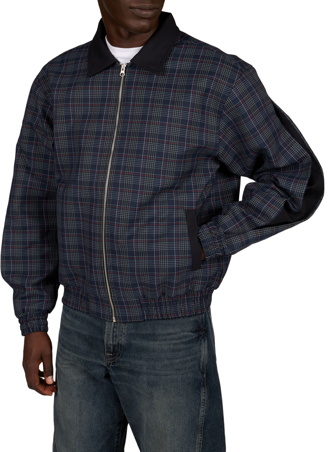 Checked bomber jacket with classic collar PAS UNE MARQUE Blue