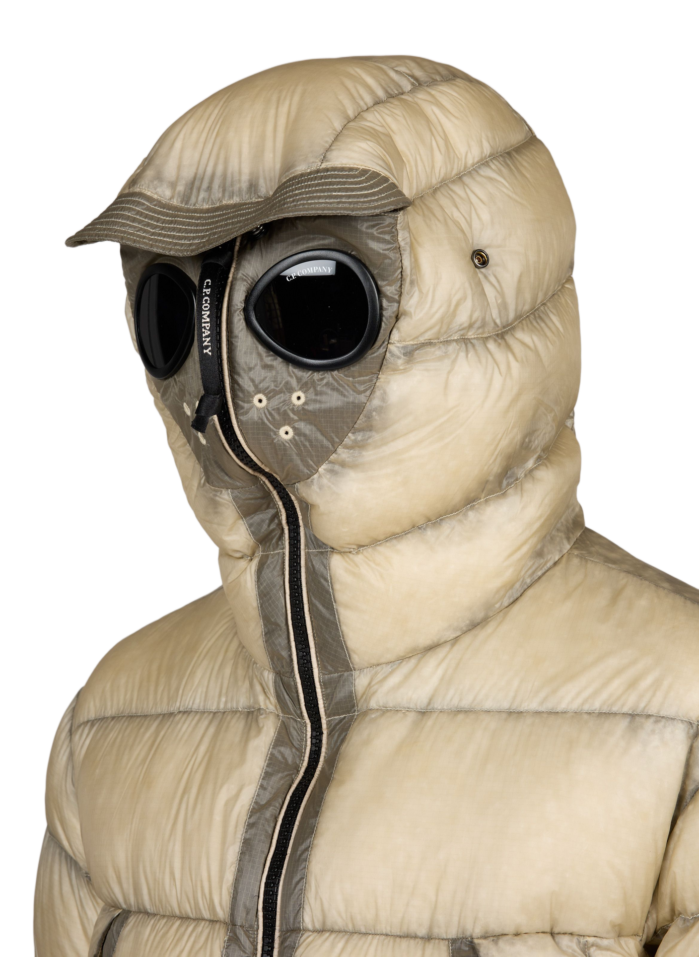 Gerade geschnittene einfarbige Daunenjacke mit Kapuze CP COMPANY Beige