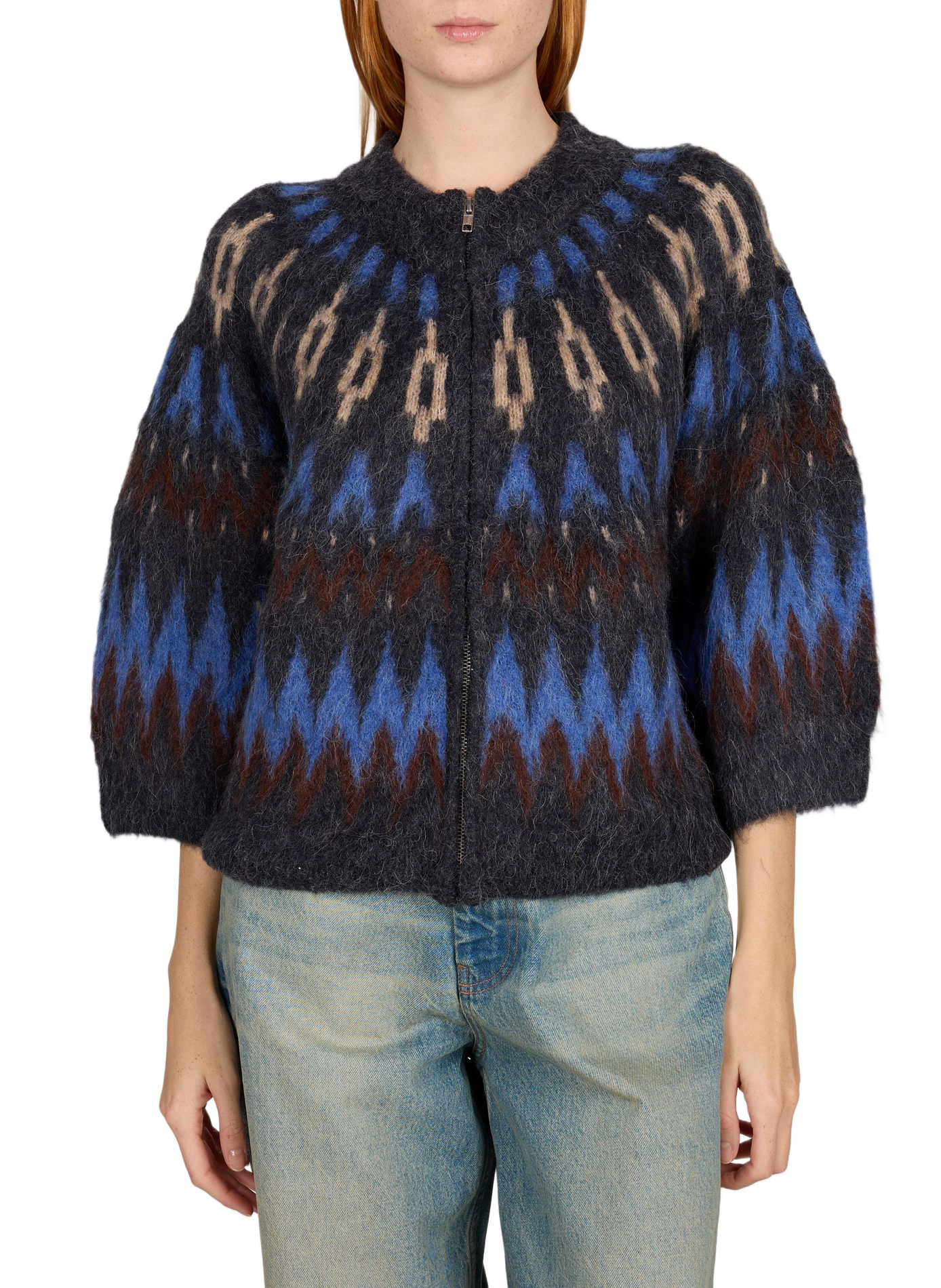 Strickjacke mit Reißverschluss und Muster OBJECT Blau