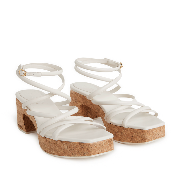 Jimmy Choo Heeled Leather And Cork Sandals In White