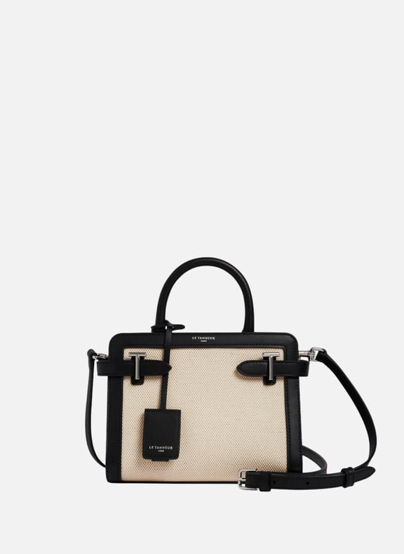 Petit sac à main emilie en toile coton et cuir lisse Noir by LE TANNEUR LE TANNEUR Petit sac à main emilie en toile coton et cuir lisse Noir
