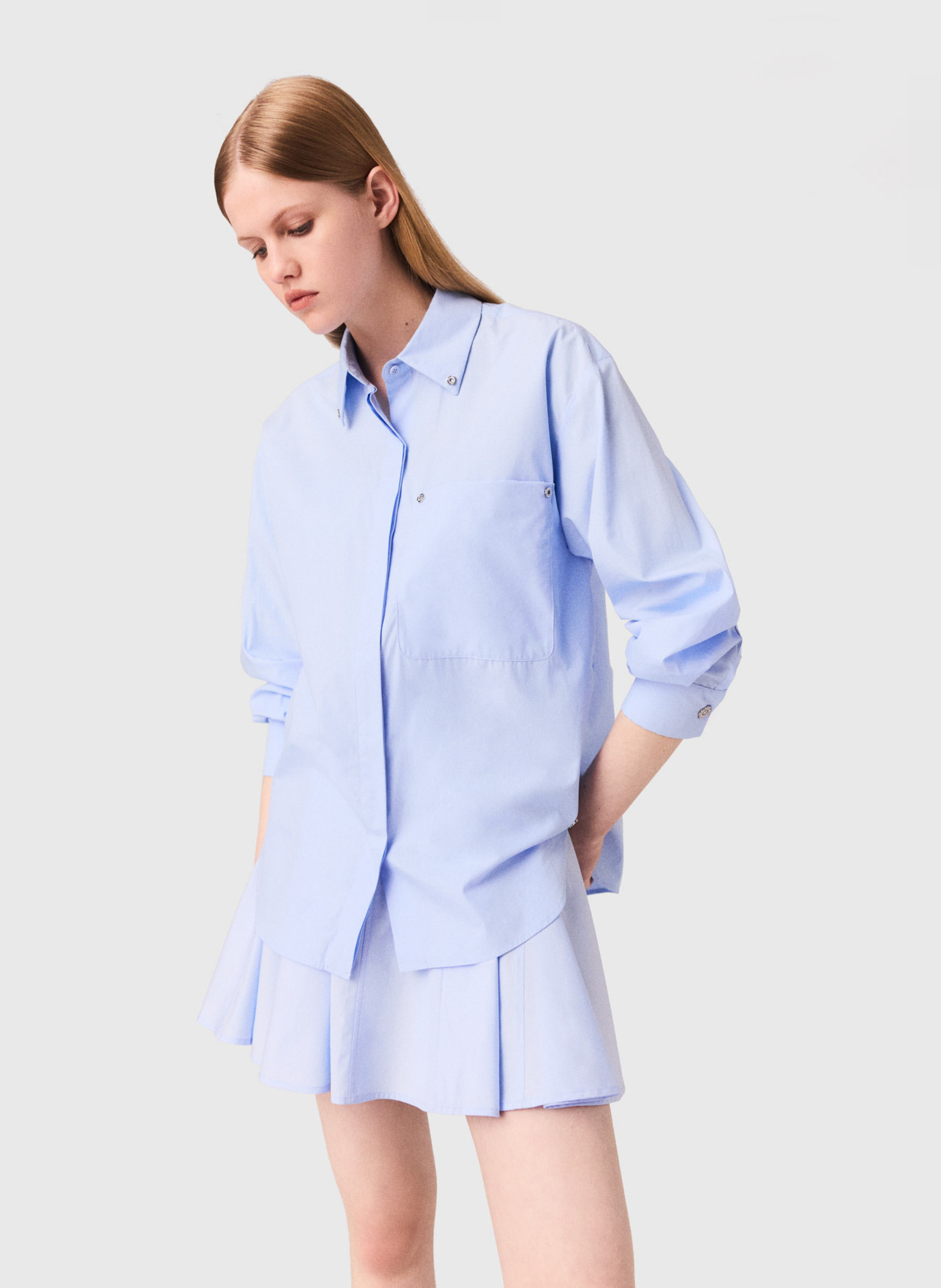 Chemise droite unie en coton MAJE Bleu