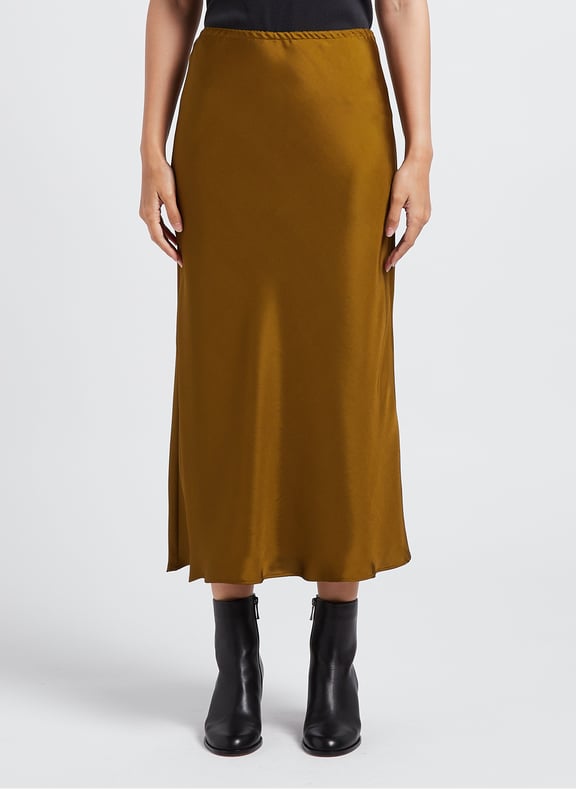 Jupe midi fluide en satin fever Marron by SOEUR SOEUR Jupe midi fluide en satin fever Marron