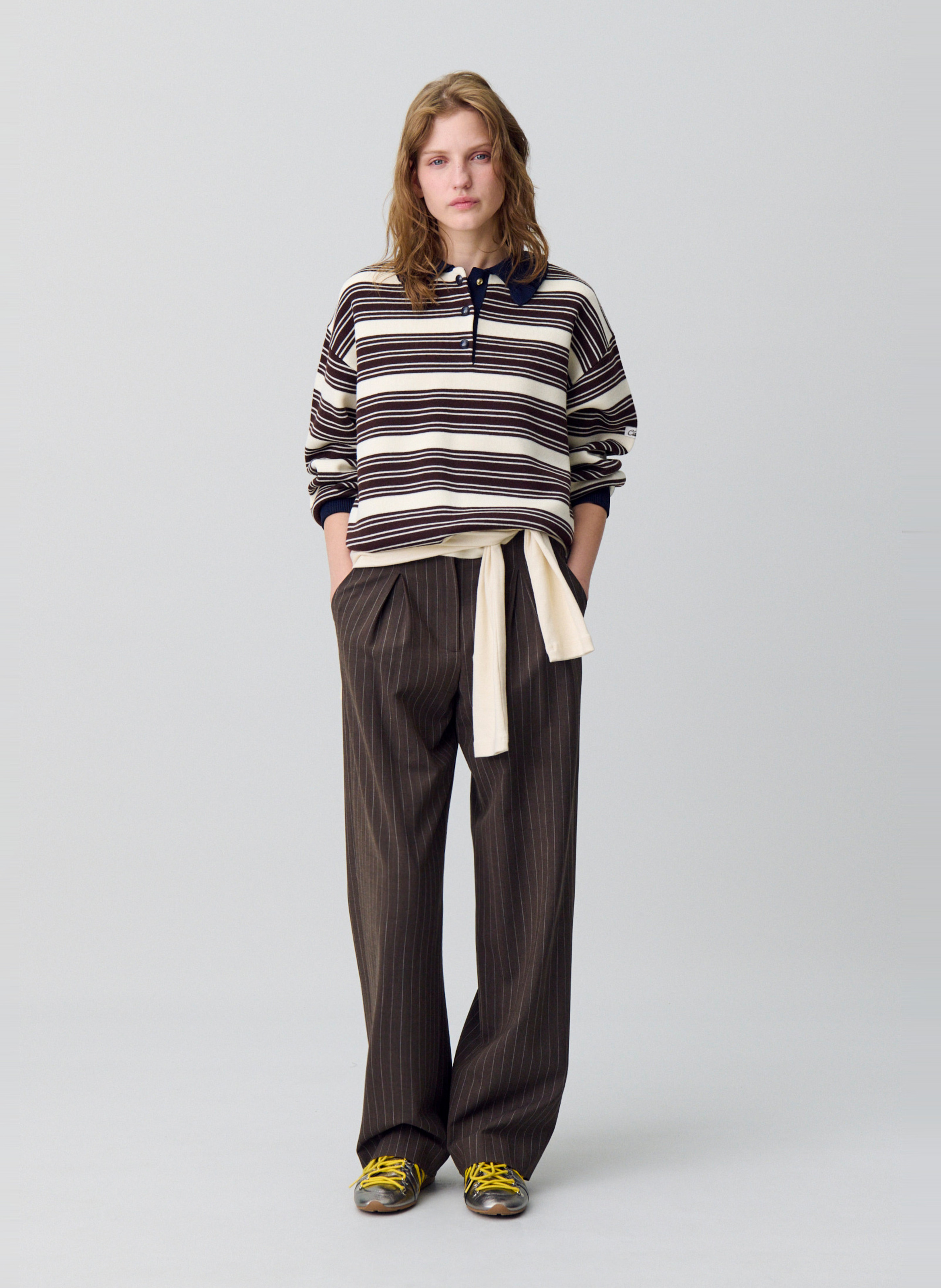 Pull col polo à rayures manon CLAUDIE PIERLOT Marron