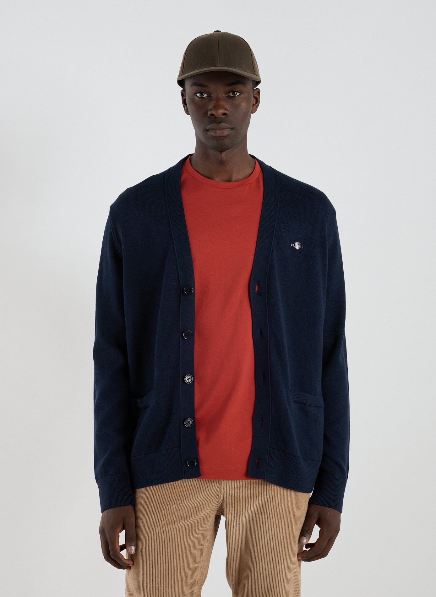 GANT V-neck cotton vest Blue