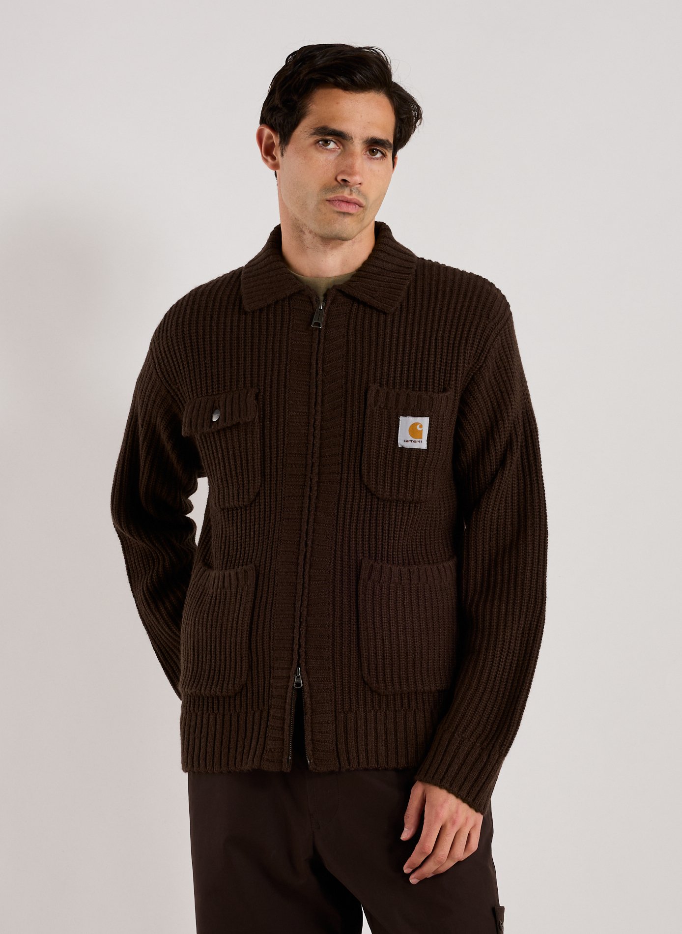 CARHARTT WIP Zip-up classic collar sweater Brown