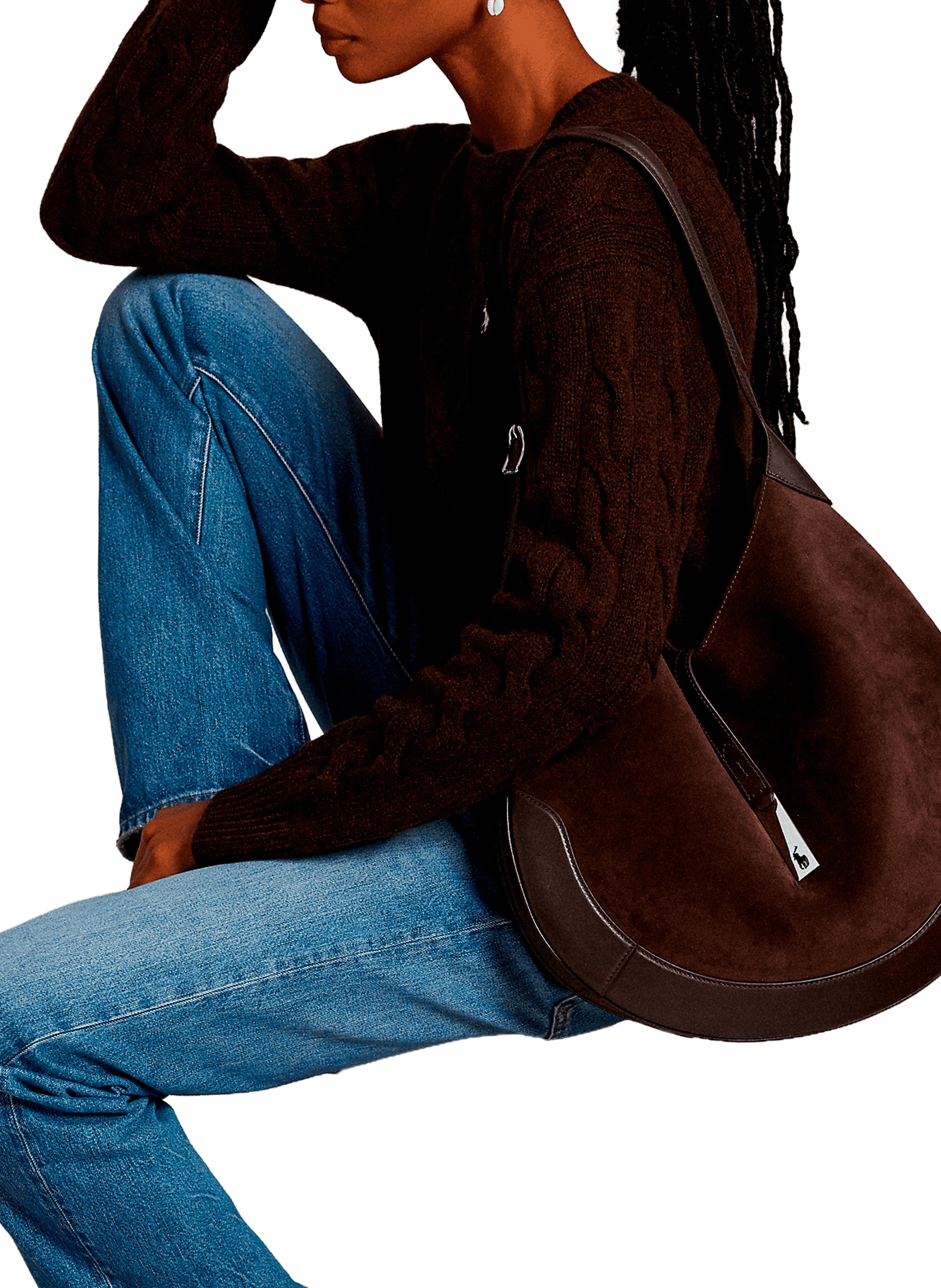 Pull col rond en laine et cachemire POLO RALPH LAUREN Marron